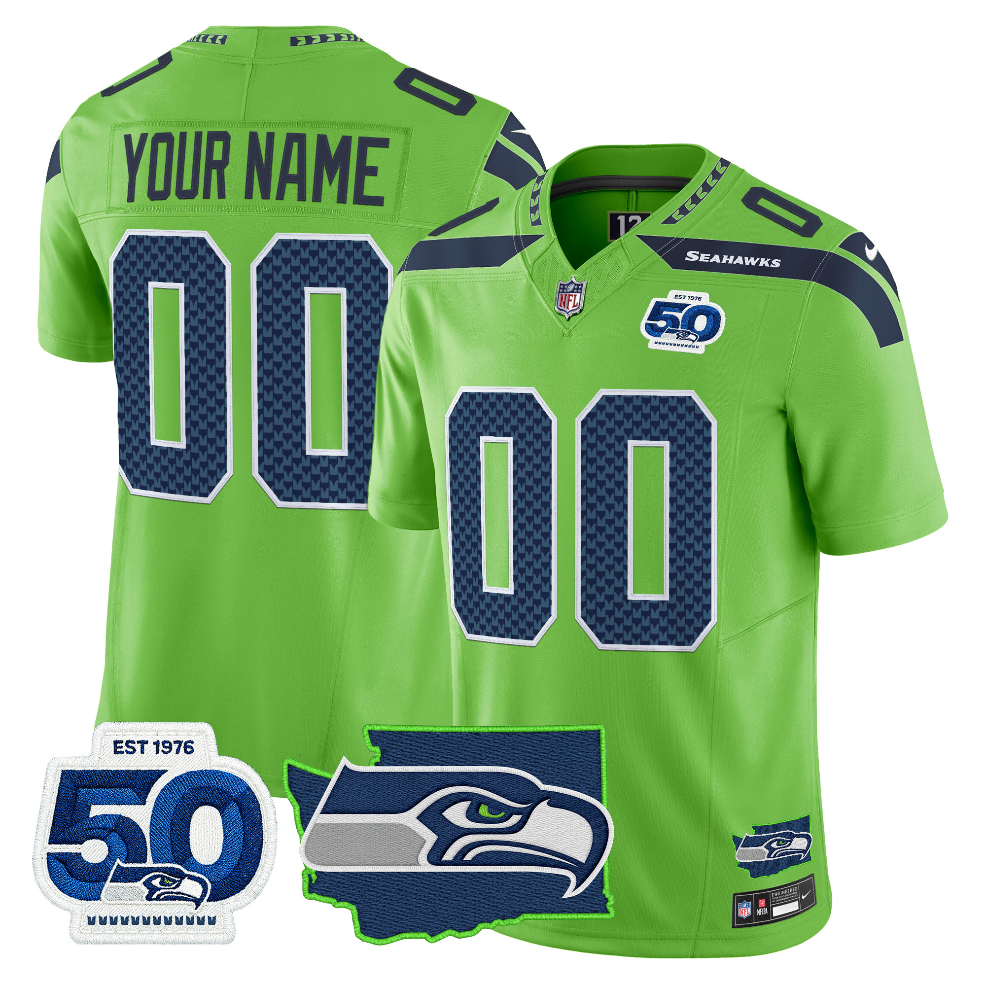 Seattle Seahawks 50th Anniversary Patch Vapor Limited Custom Jersey - All Stitched - Image 4