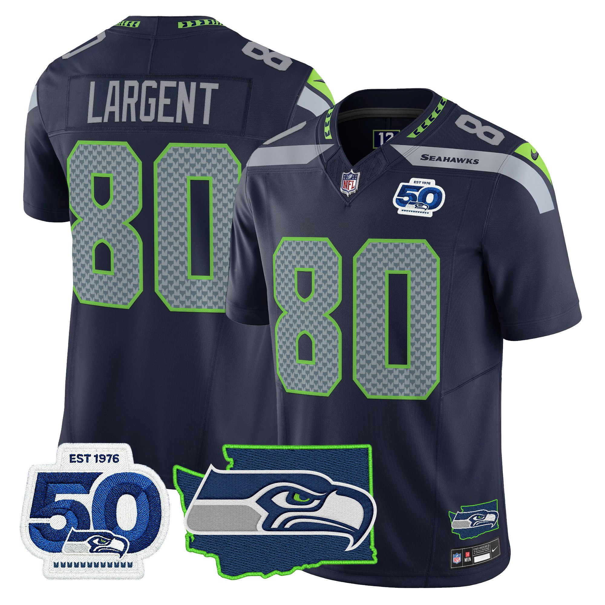 Men's Seattle Seahawks 50th Anniversary Patch Vapor Limited Jersey - All Stitched - Image 7