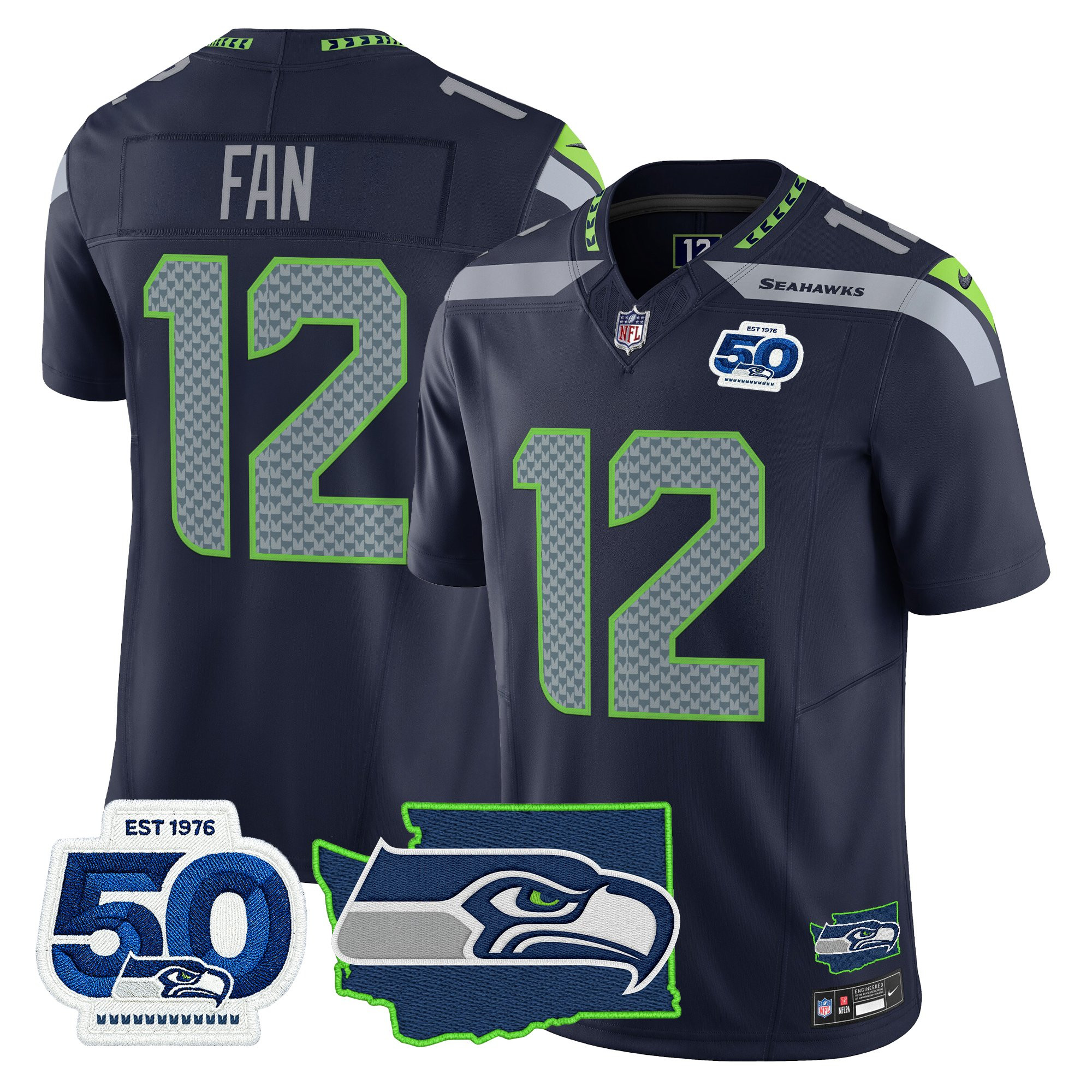 Men's Seattle Seahawks 50th Anniversary Patch Vapor Limited Jersey - All Stitched - Image 8