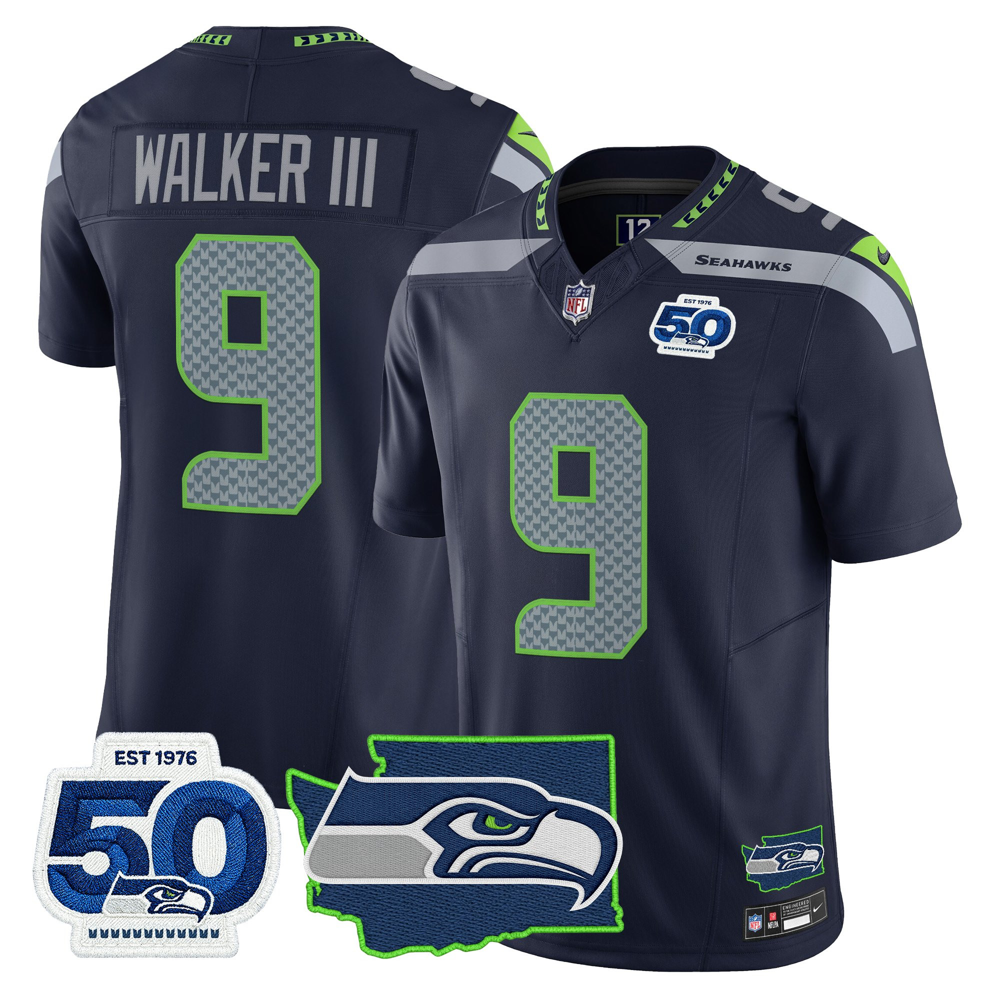 Men's Seattle Seahawks 50th Anniversary Patch Vapor Limited Jersey - All Stitched - Image 6