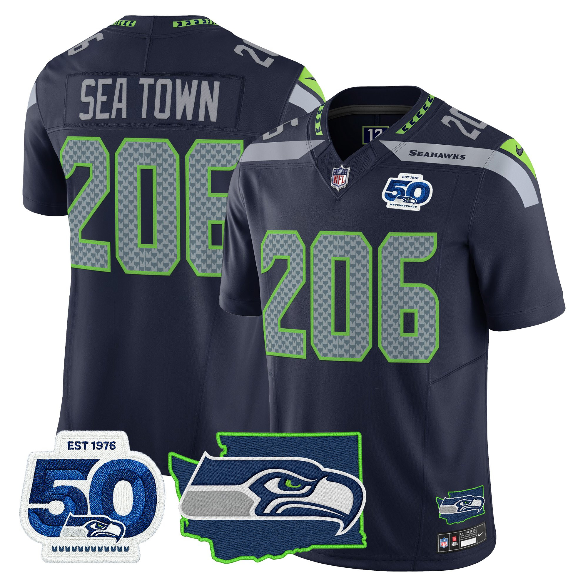 Men's Seattle Seahawks 50th Anniversary Patch Vapor Limited Jersey - All Stitched - Image 2