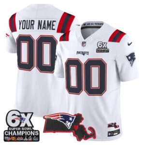 New England Patriots 6-Time Champions & Massachusetts Patch Vapor Limited Custom Jersey - All Stitched