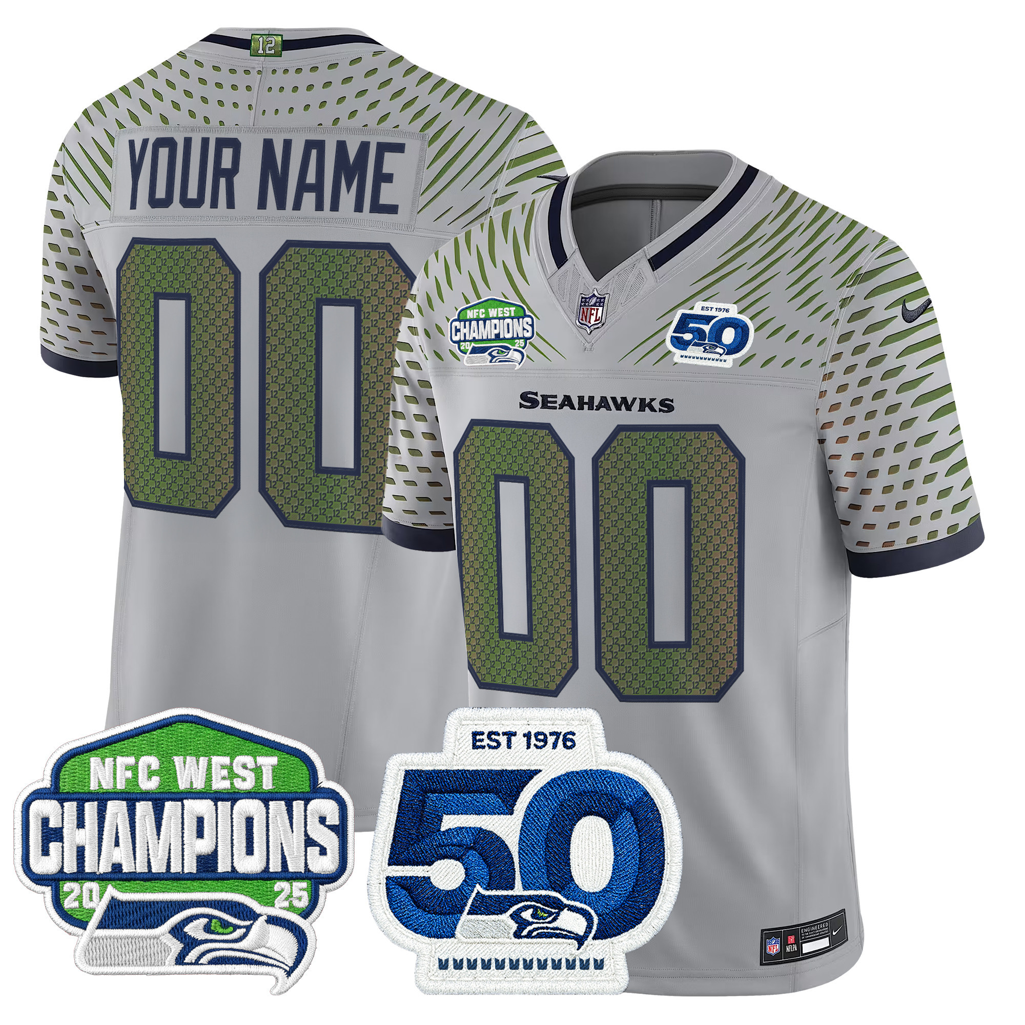 Seattle Seahawks 2025 NFC West Division Champions & 50th Anniversary Patch Vapor Limited Custom Jersey - All Stitched - Image 3
