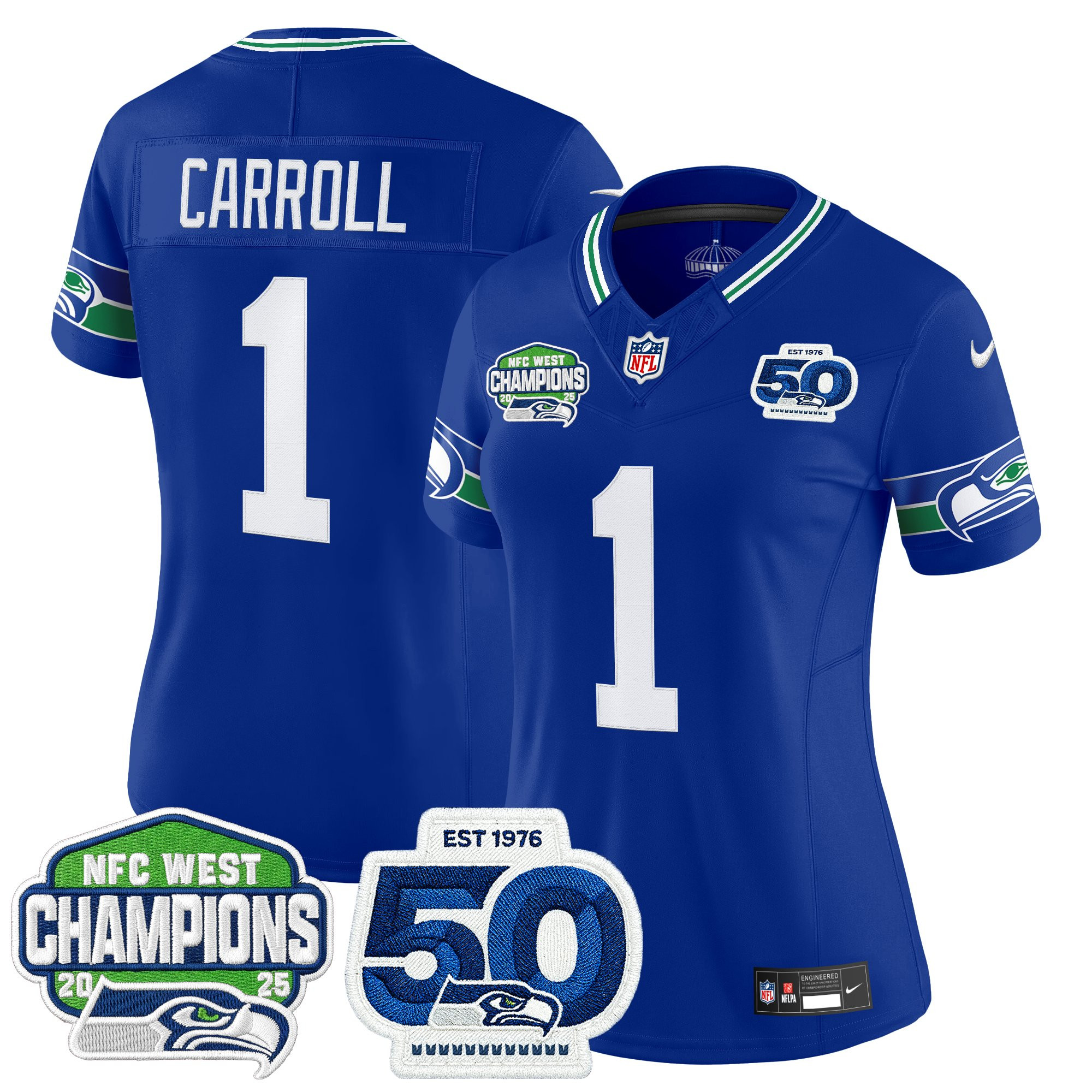 Women's Seattle Seahawks 2025 NFC West Division Champions & 50th Anniversary Patch Vapor Limited Jersey - All Stitched - Image 4