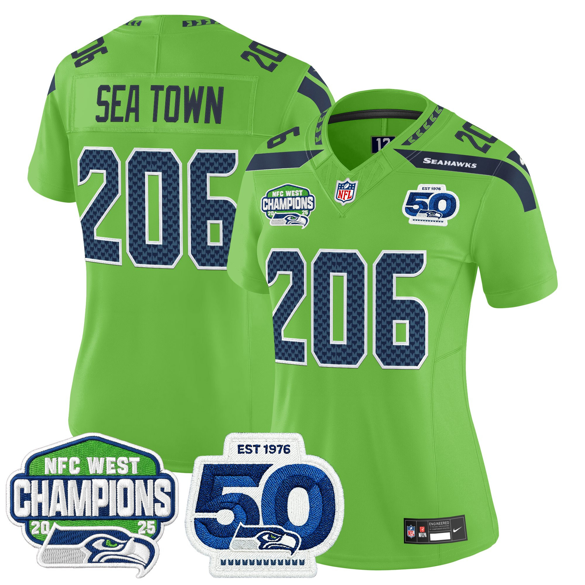Women's Seattle Seahawks 2025 NFC West Division Champions & 50th Anniversary Patch Vapor Limited Jersey - All Stitched - Image 27