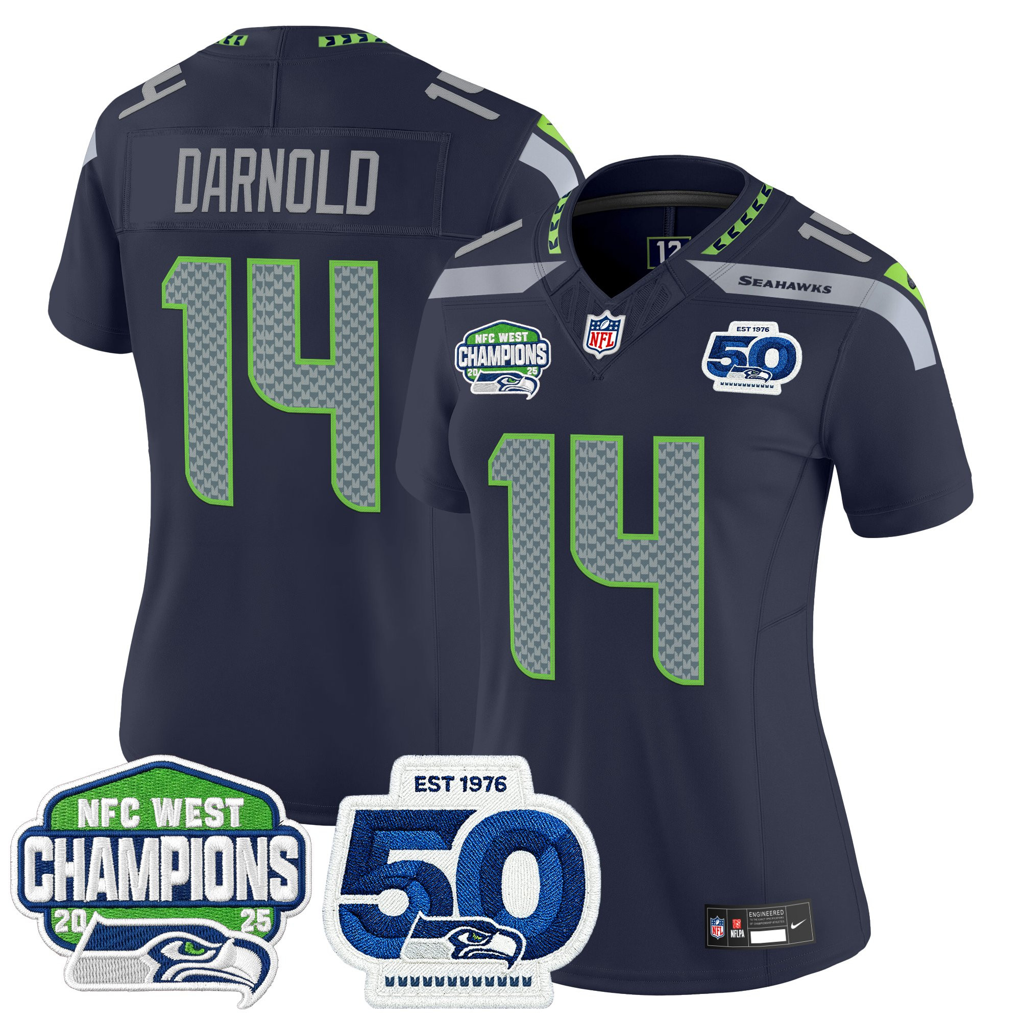 Women's Seattle Seahawks 2025 NFC West Division Champions & 50th Anniversary Patch Vapor Limited Jersey - All Stitched - Image 9
