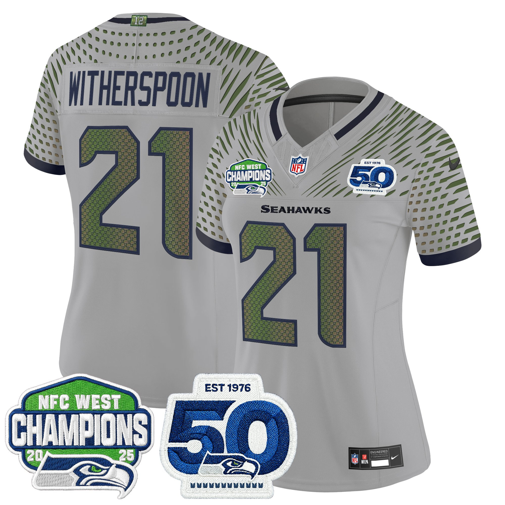Women's Seattle Seahawks 2025 NFC West Division Champions & 50th Anniversary Patch Vapor Limited Jersey - All Stitched - Image 21
