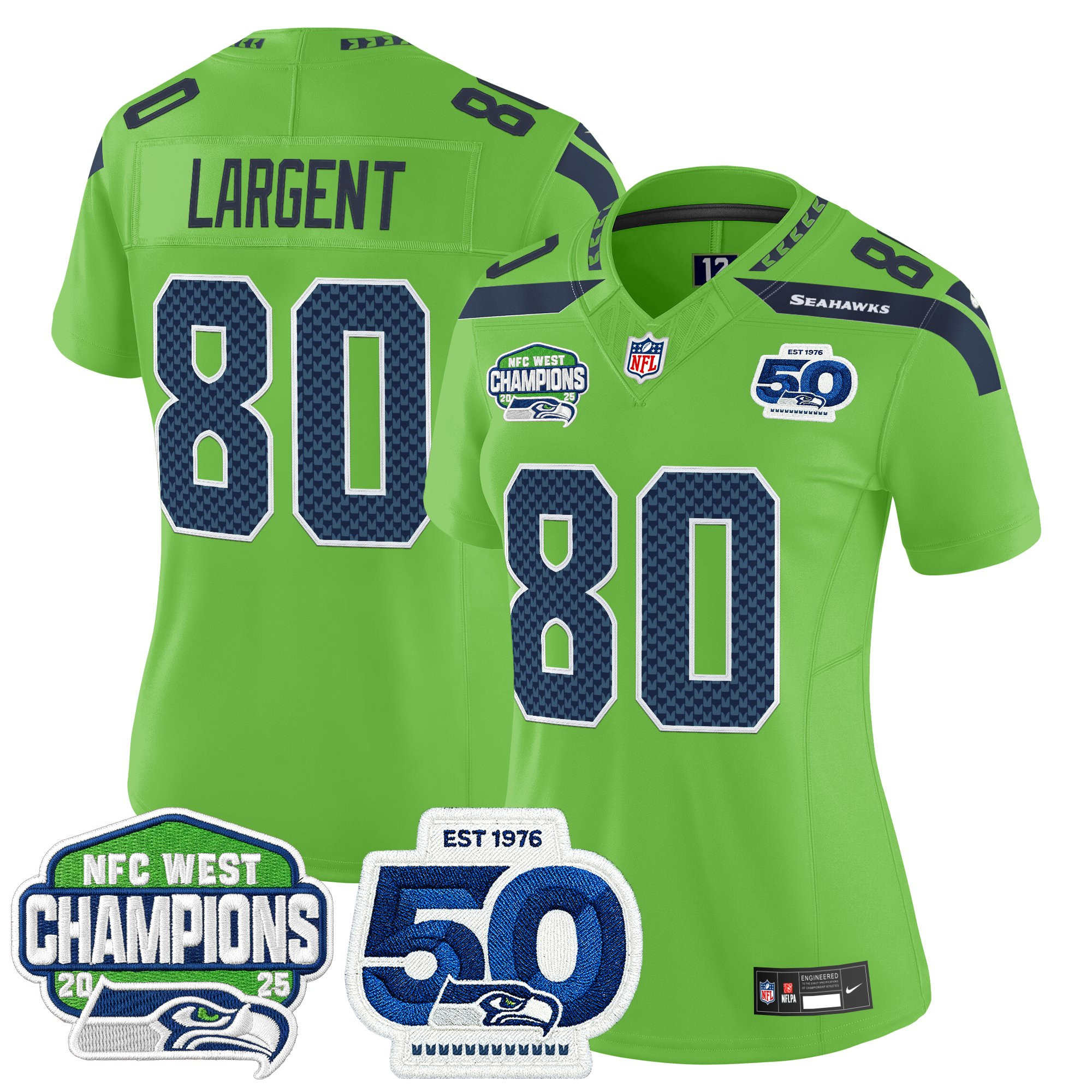 Women's Seattle Seahawks 2025 NFC West Division Champions & 50th Anniversary Patch Vapor Limited Jersey - All Stitched - Image 31