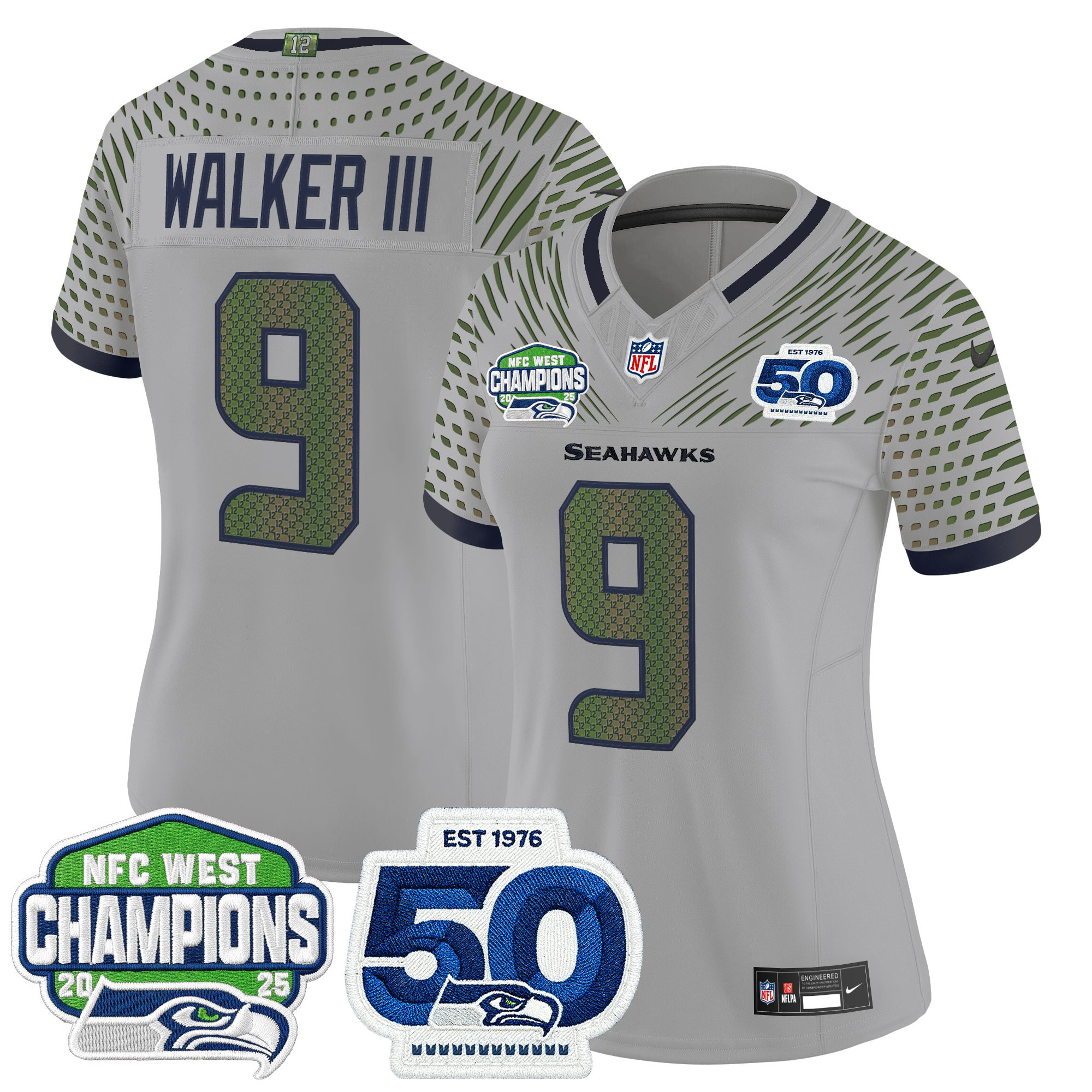 Women's Seattle Seahawks 2025 NFC West Division Champions & 50th Anniversary Patch Vapor Limited Jersey - All Stitched - Image 22