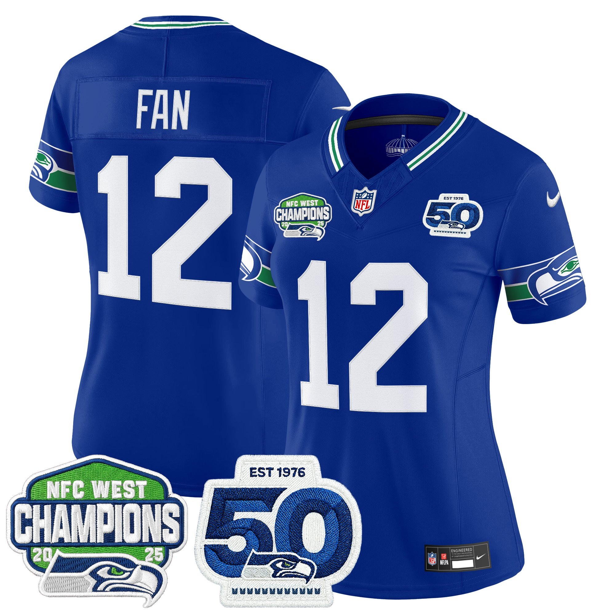 Women's Seattle Seahawks 2025 NFC West Division Champions & 50th Anniversary Patch Vapor Limited Jersey - All Stitched - Image 8