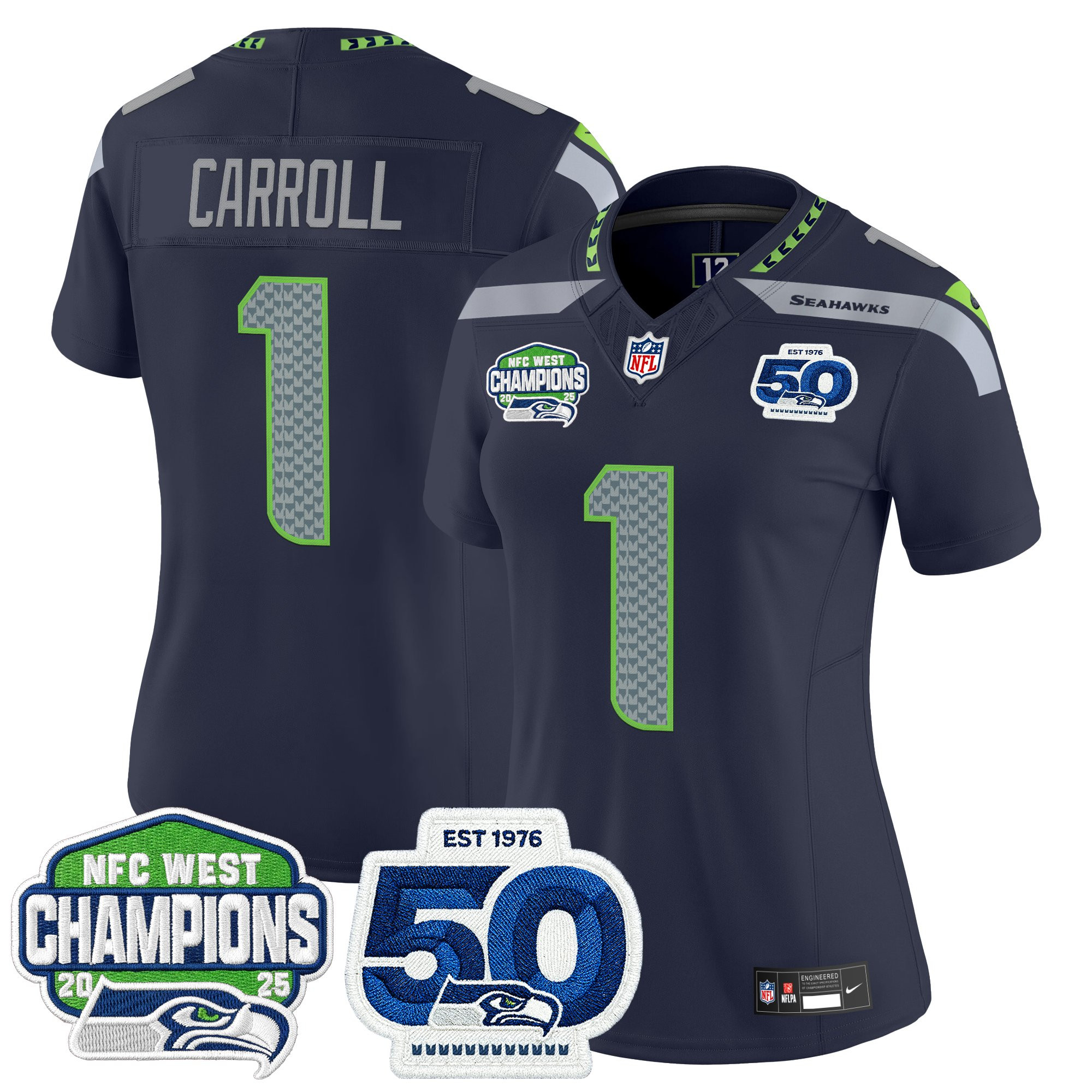 Women's Seattle Seahawks 2025 NFC West Division Champions & 50th Anniversary Patch Vapor Limited Jersey - All Stitched - Image 12