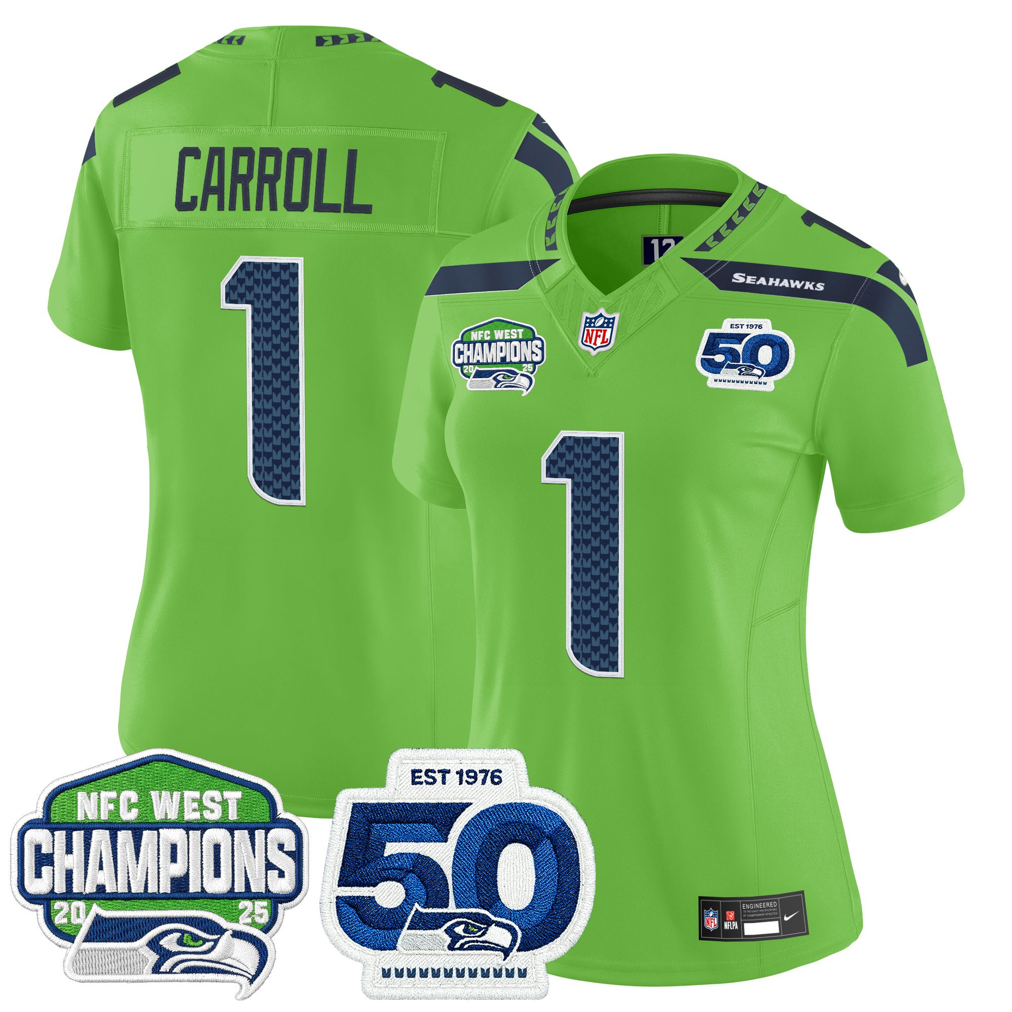 Women's Seattle Seahawks 2025 NFC West Division Champions & 50th Anniversary Patch Vapor Limited Jersey - All Stitched - Image 28