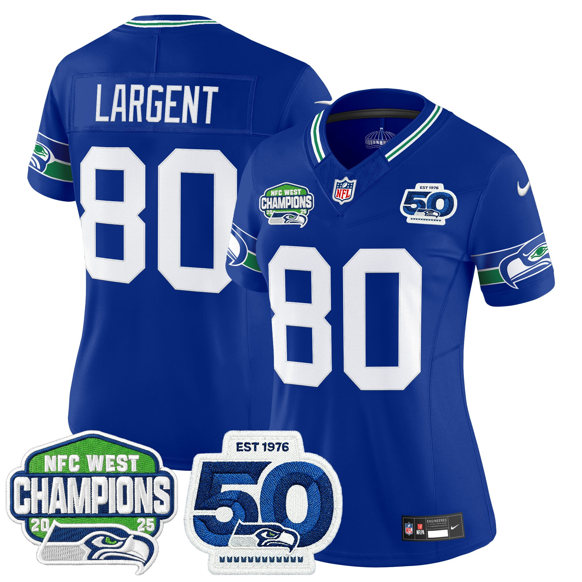 Women's Seattle Seahawks 2025 NFC West Division Champions & 50th Anniversary Patch Vapor Limited Jersey - All Stitched - Image 7