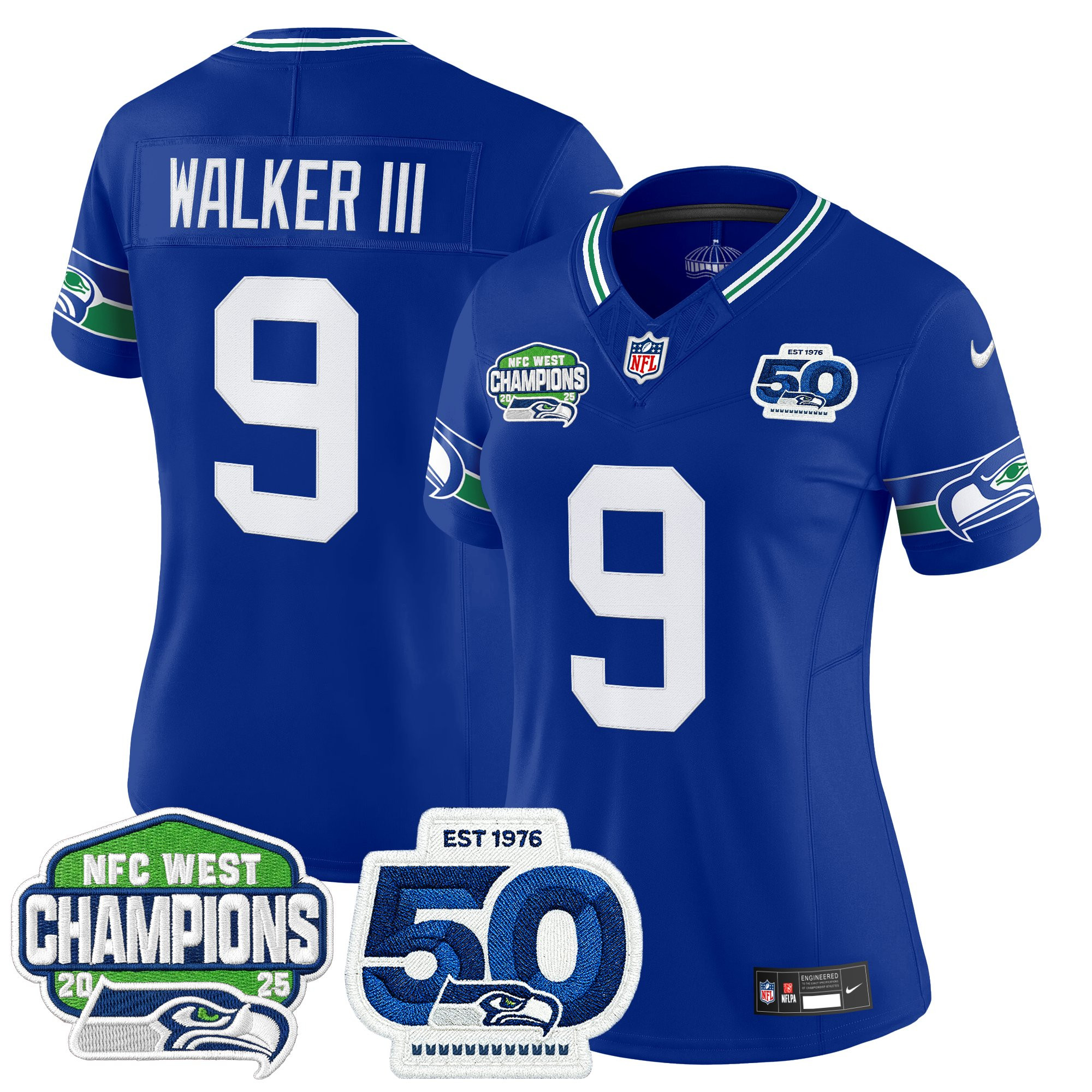 Women's Seattle Seahawks 2025 NFC West Division Champions & 50th Anniversary Patch Vapor Limited Jersey - All Stitched - Image 6
