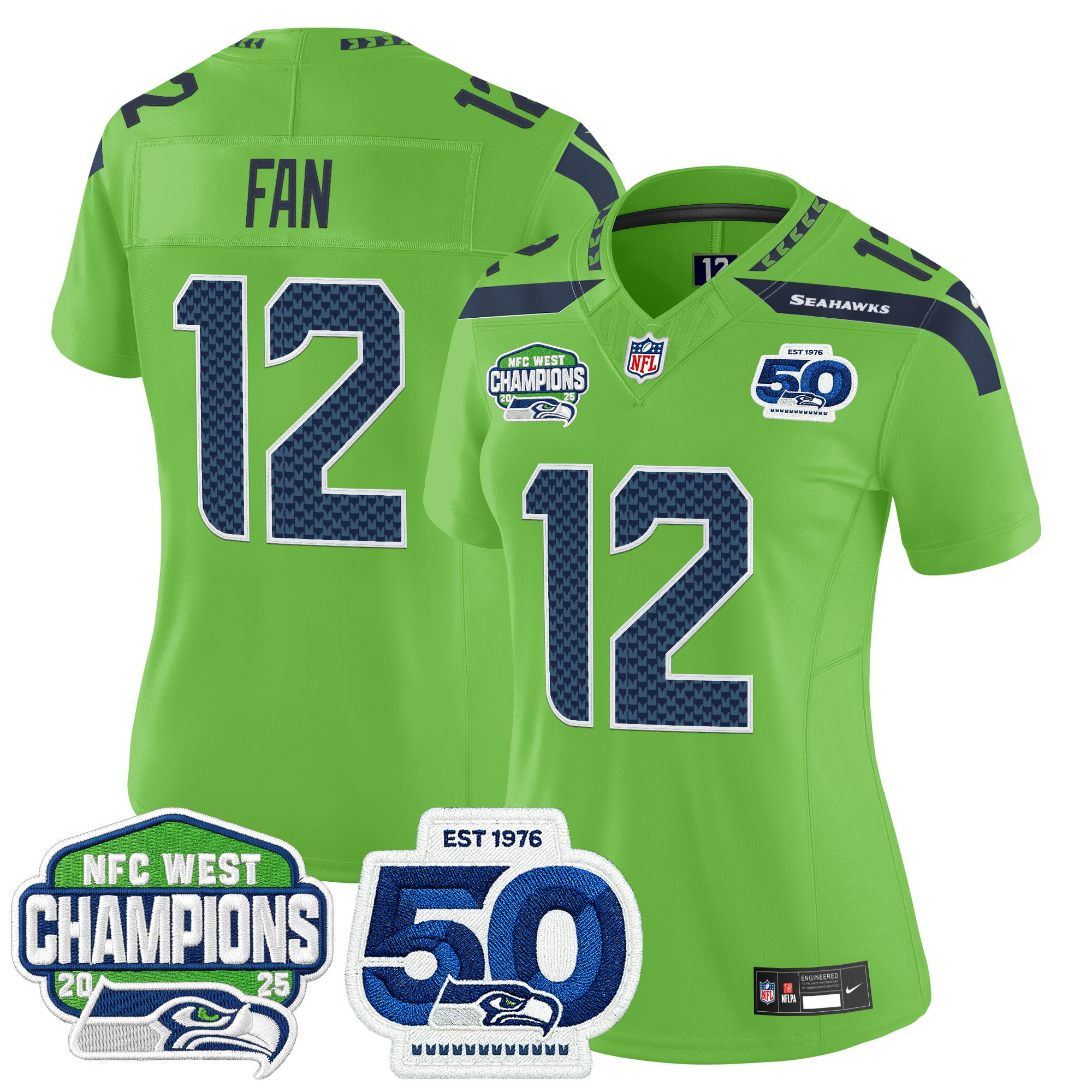 Women's Seattle Seahawks 2025 NFC West Division Champions & 50th Anniversary Patch Vapor Limited Jersey - All Stitched - Image 32
