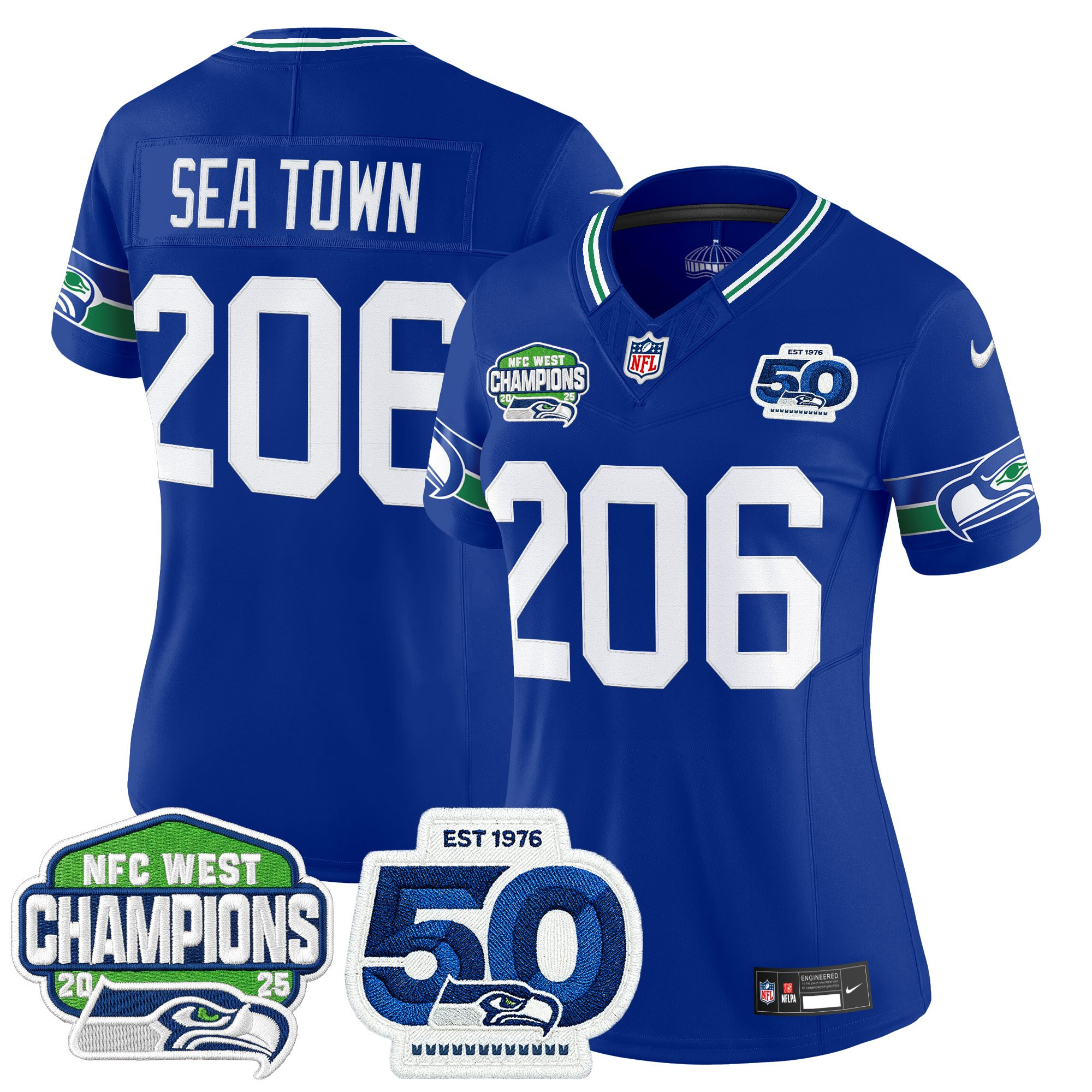 Women's Seattle Seahawks 2025 NFC West Division Champions & 50th Anniversary Patch Vapor Limited Jersey - All Stitched - Image 3