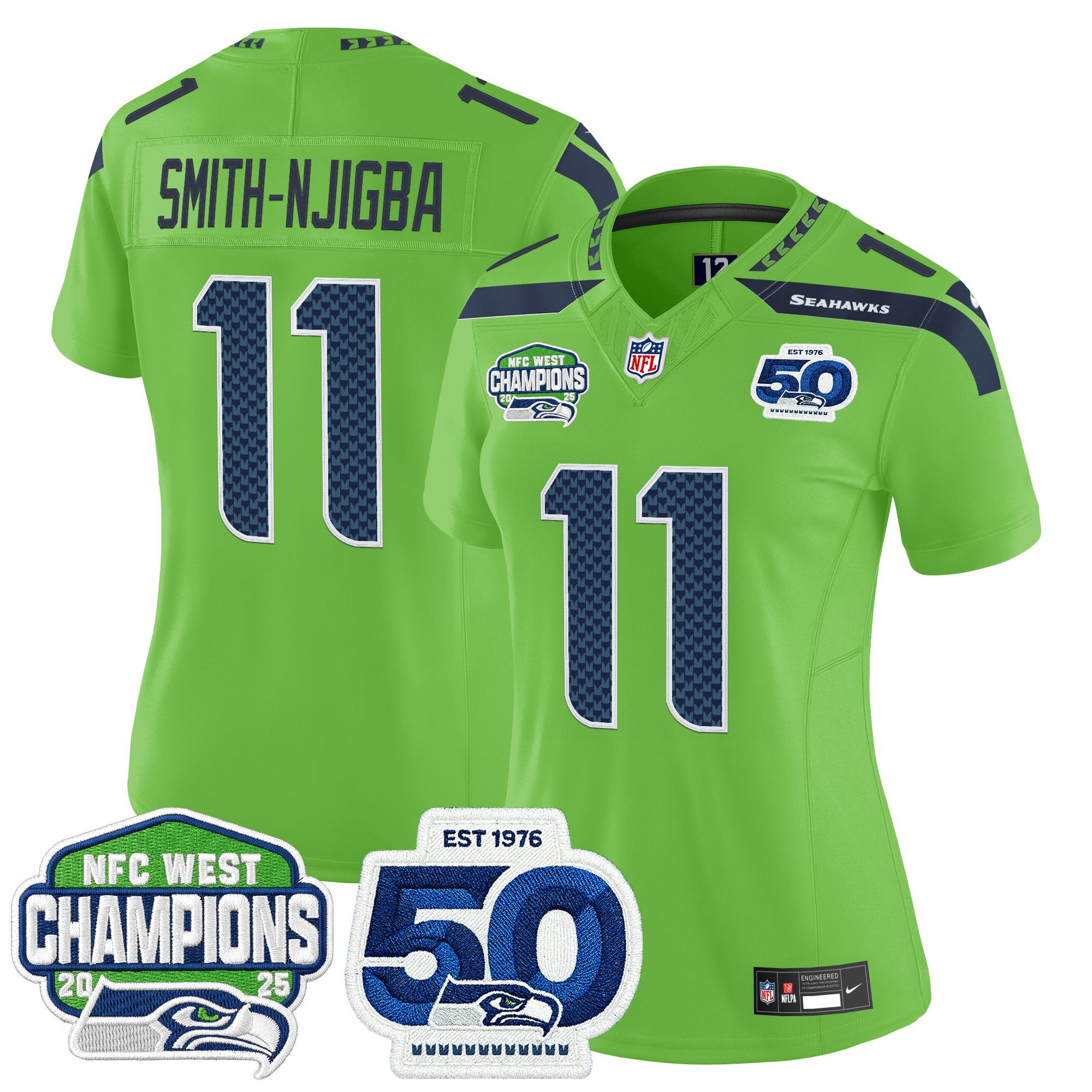 Women's Seattle Seahawks 2025 NFC West Division Champions & 50th Anniversary Patch Vapor Limited Jersey - All Stitched - Image 26
