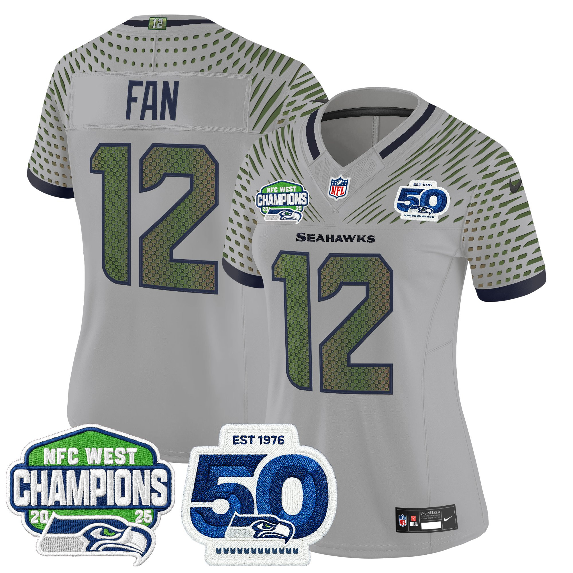 Women's Seattle Seahawks 2025 NFC West Division Champions & 50th Anniversary Patch Vapor Limited Jersey - All Stitched - Image 24