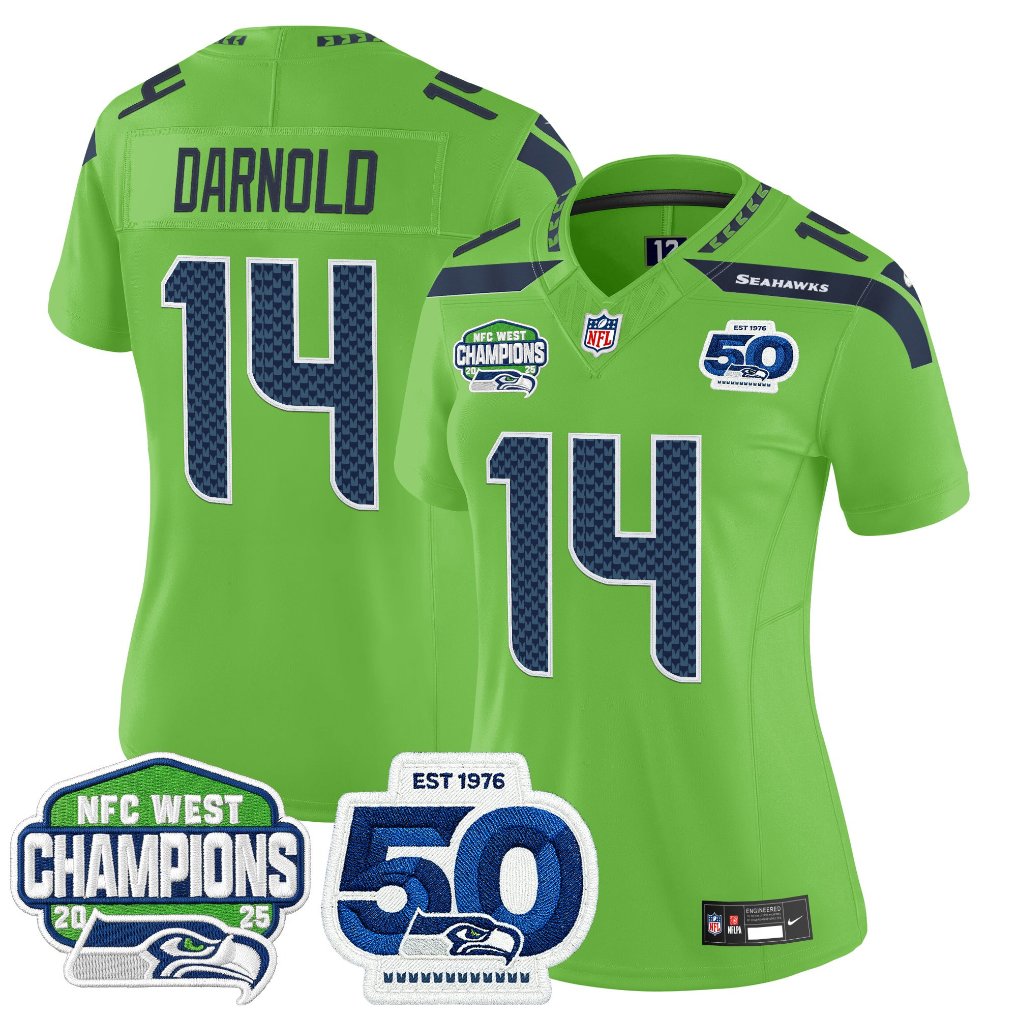 Women's Seattle Seahawks 2025 NFC West Division Champions & 50th Anniversary Patch Vapor Limited Jersey - All Stitched - Image 25