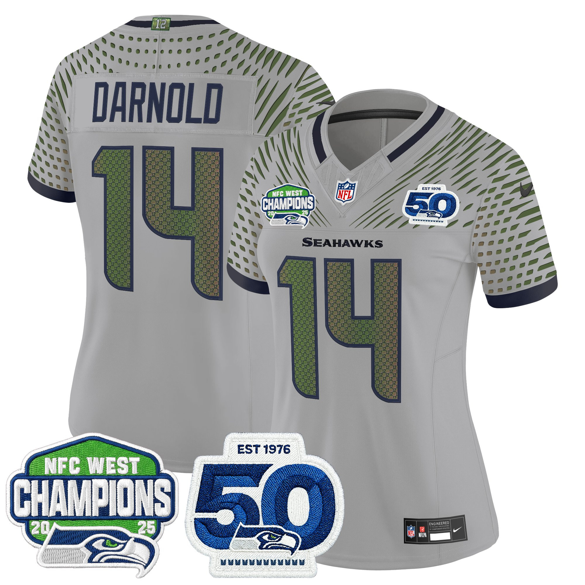 Women's Seattle Seahawks 2025 NFC West Division Champions & 50th Anniversary Patch Vapor Limited Jersey - All Stitched - Image 17