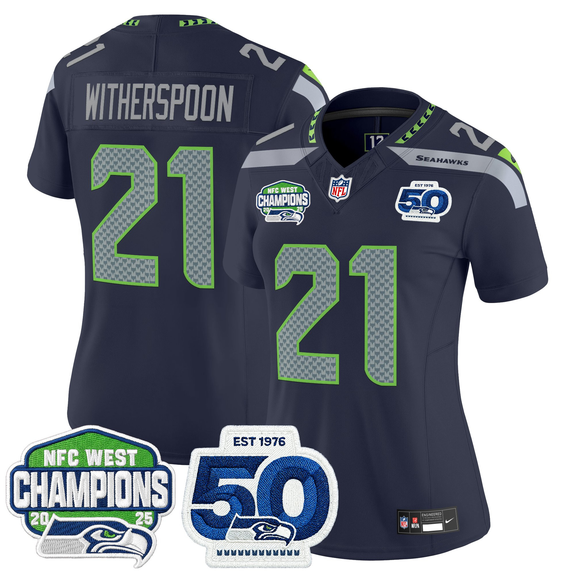 Women's Seattle Seahawks 2025 NFC West Division Champions & 50th Anniversary Patch Vapor Limited Jersey - All Stitched - Image 13