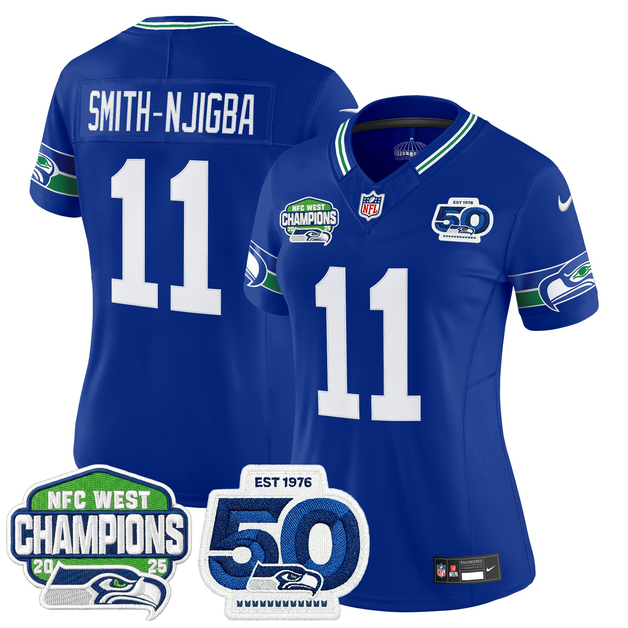 Women's Seattle Seahawks 2025 NFC West Division Champions & 50th Anniversary Patch Vapor Limited Jersey - All Stitched - Image 2