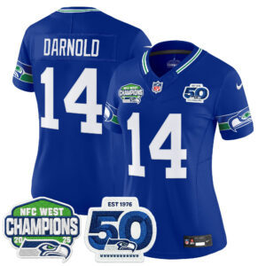 Women's Seattle Seahawks 2025 NFC West Division Champions & 50th Anniversary Patch Vapor Limited Jersey - All Stitched