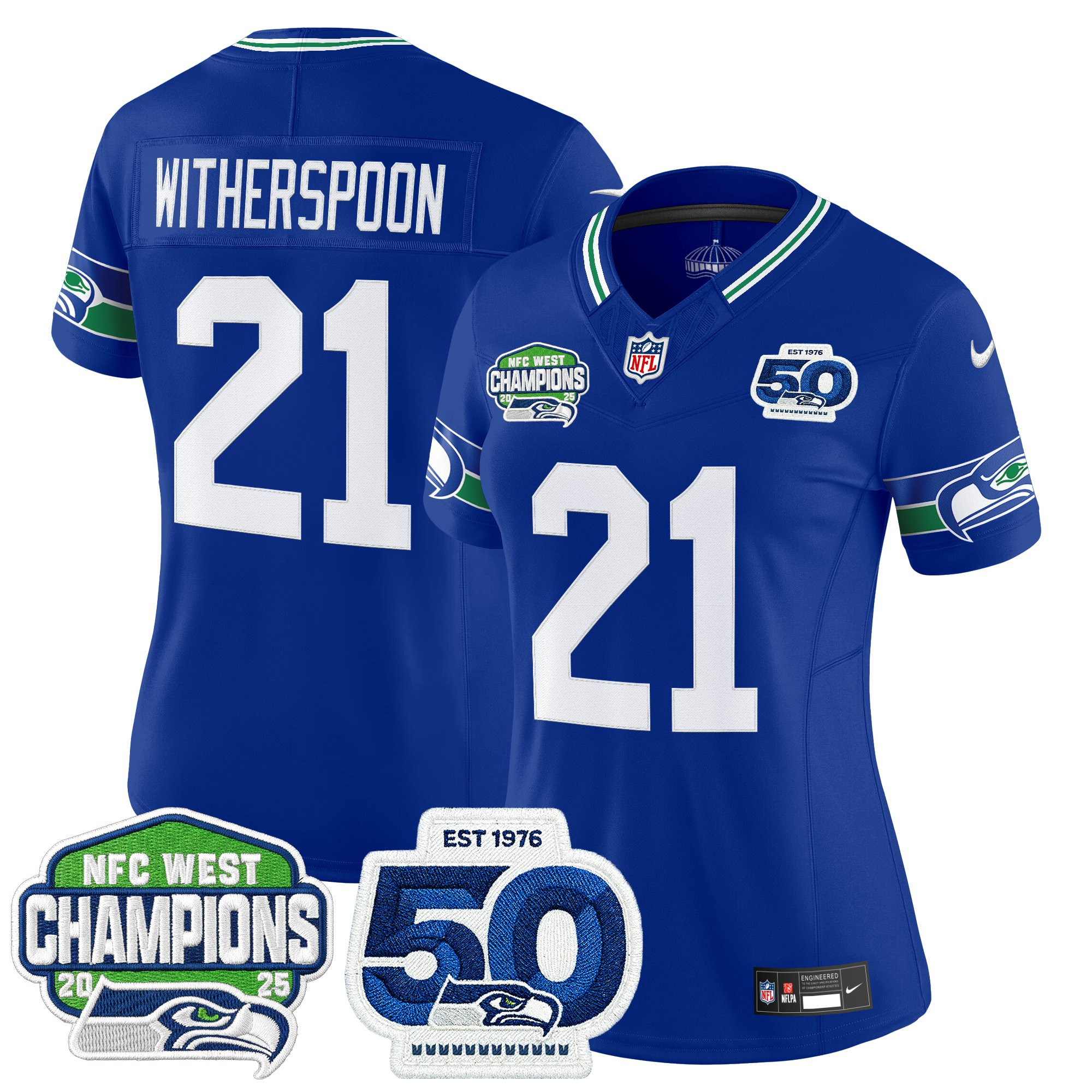 Women's Seattle Seahawks 2025 NFC West Division Champions & 50th Anniversary Patch Vapor Limited Jersey - All Stitched - Image 5