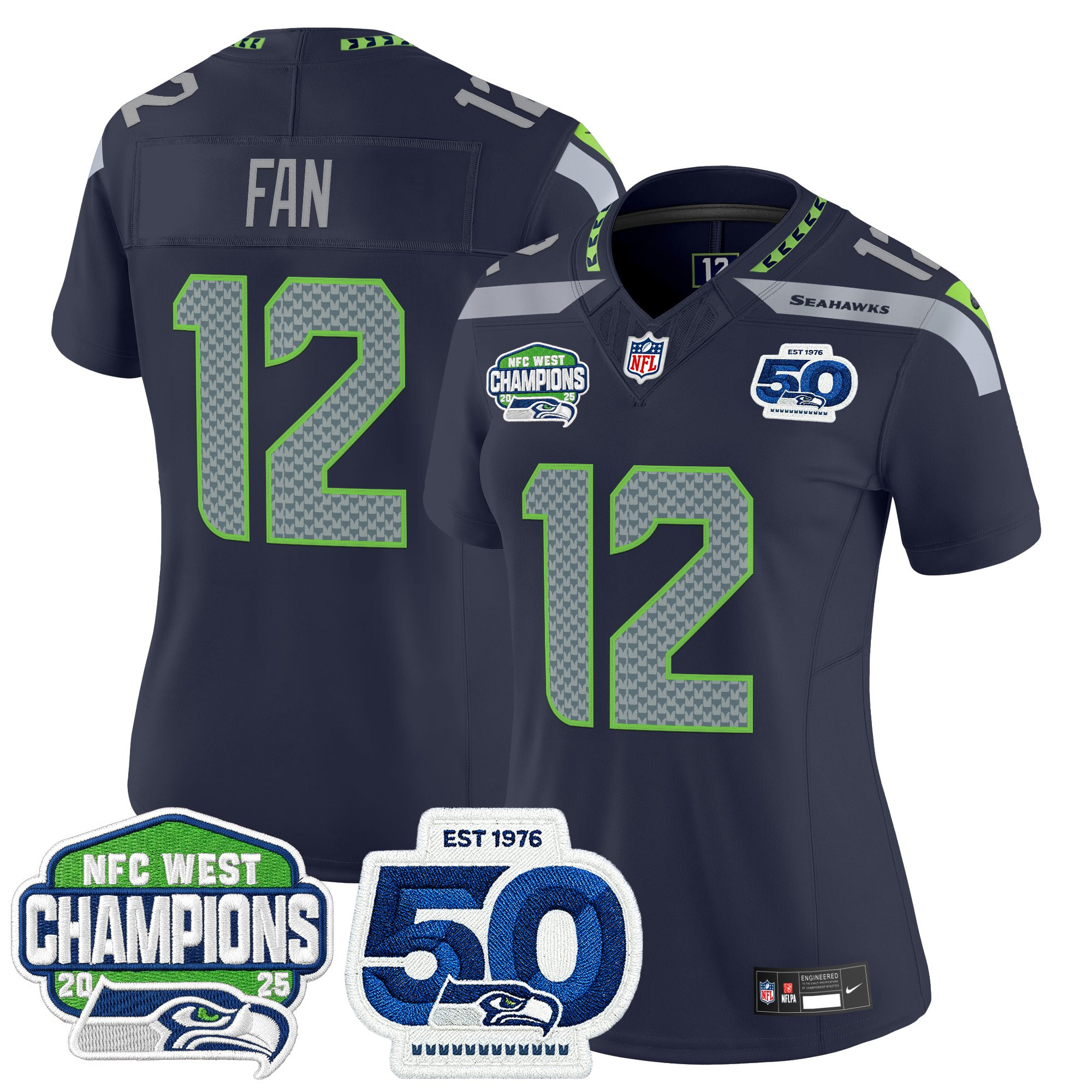 Women's Seattle Seahawks 2025 NFC West Division Champions & 50th Anniversary Patch Vapor Limited Jersey - All Stitched - Image 16