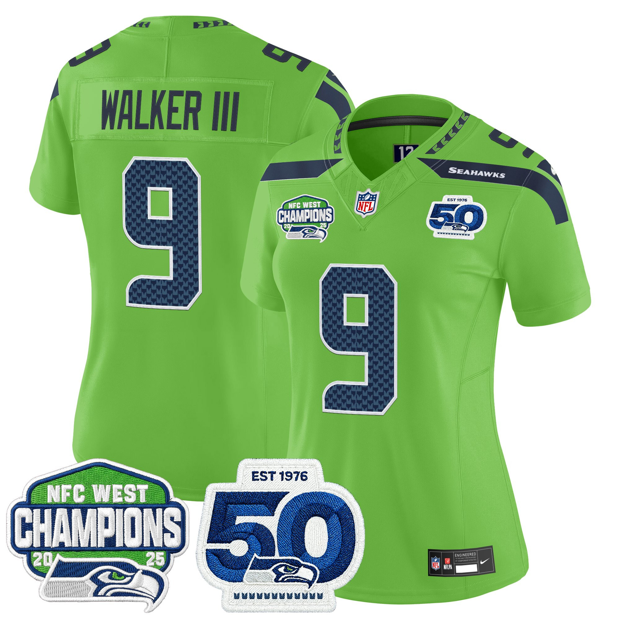 Women's Seattle Seahawks 2025 NFC West Division Champions & 50th Anniversary Patch Vapor Limited Jersey - All Stitched - Image 30