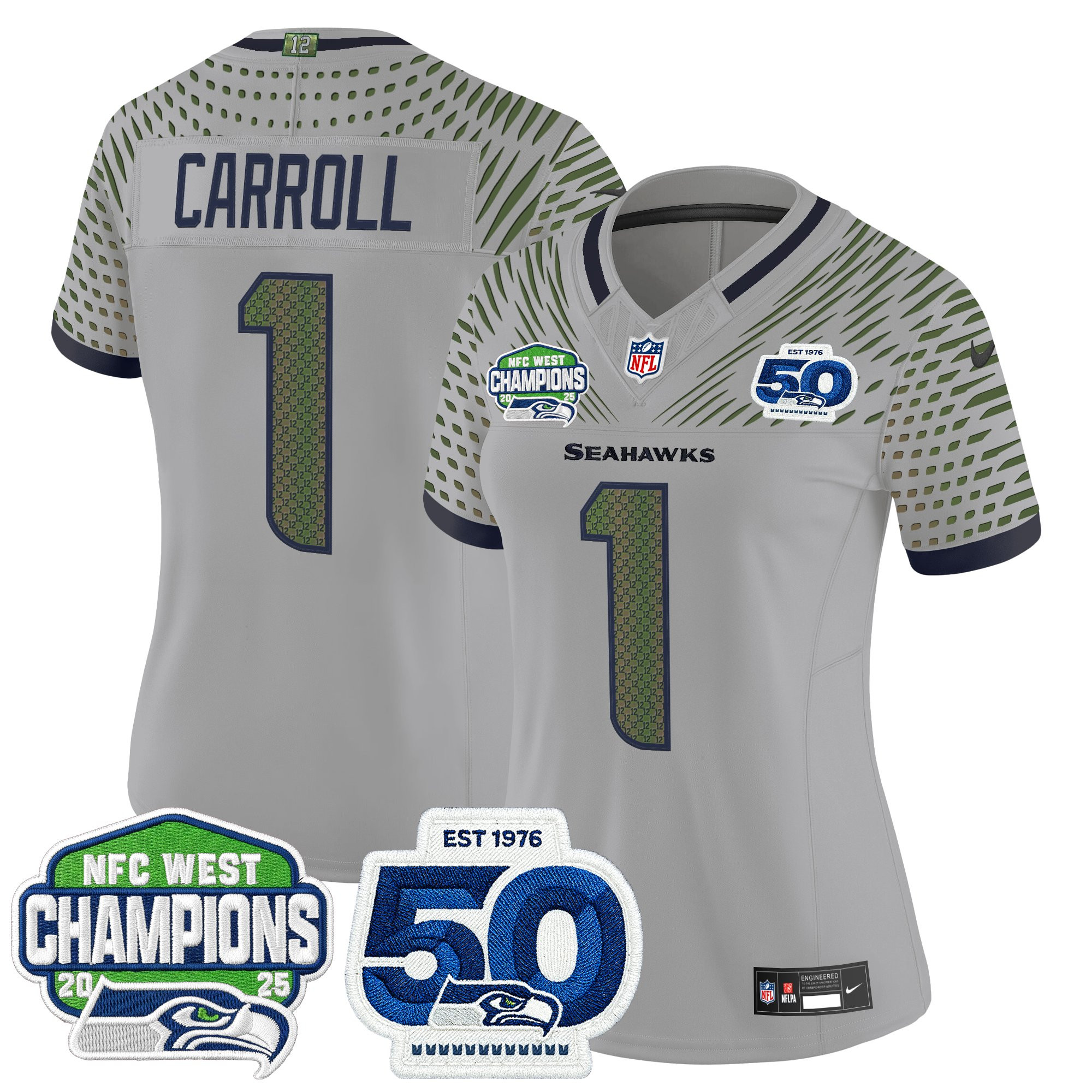 Women's Seattle Seahawks 2025 NFC West Division Champions & 50th Anniversary Patch Vapor Limited Jersey - All Stitched - Image 20