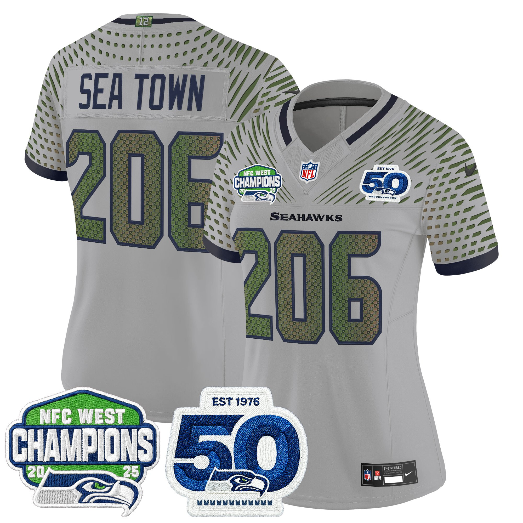 Women's Seattle Seahawks 2025 NFC West Division Champions & 50th Anniversary Patch Vapor Limited Jersey - All Stitched - Image 19
