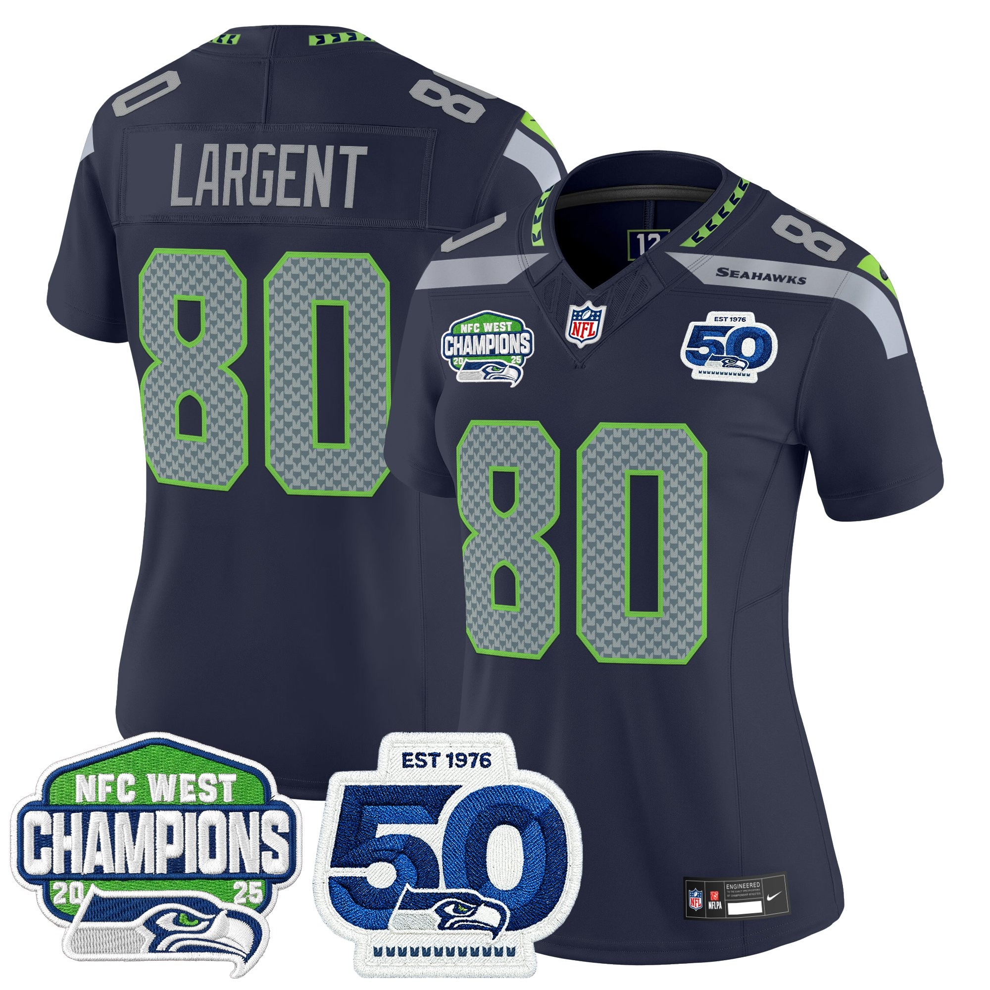 Women's Seattle Seahawks 2025 NFC West Division Champions & 50th Anniversary Patch Vapor Limited Jersey - All Stitched - Image 15