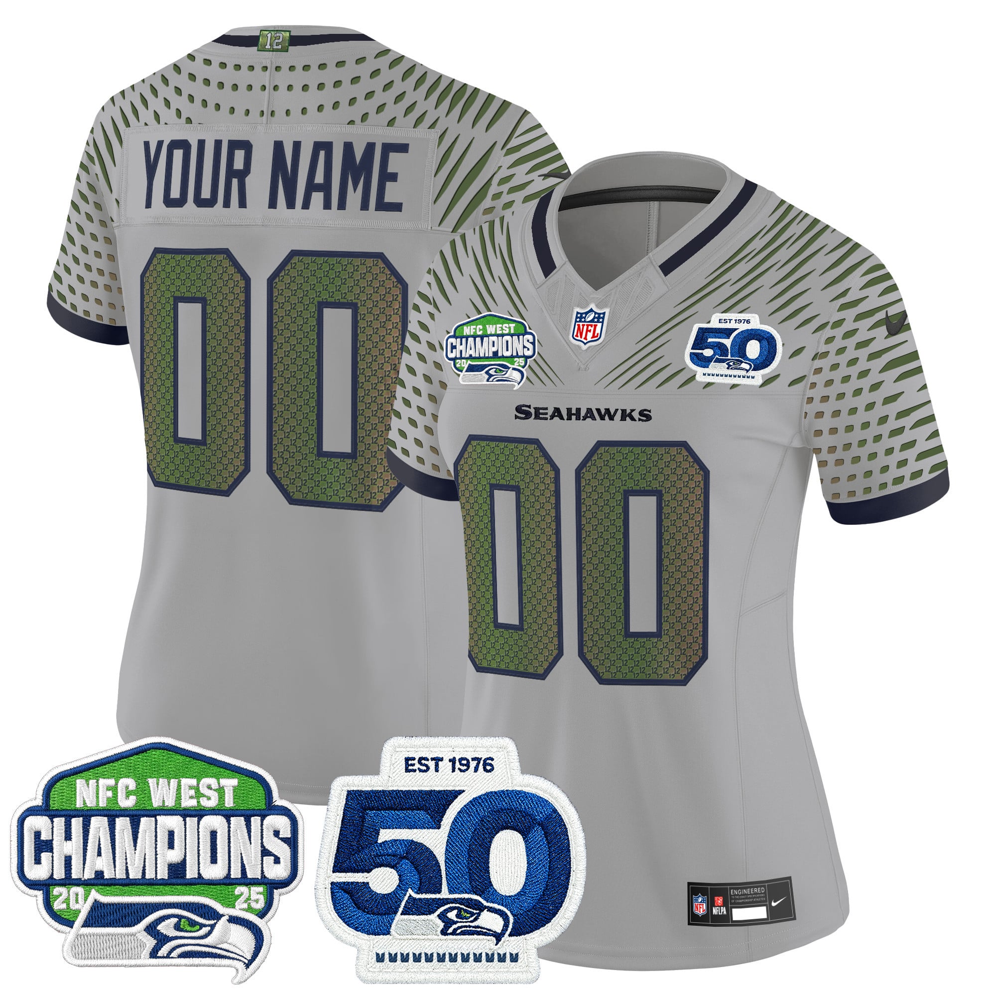 Seattle Seahawks 2025 NFC West Division Champions & 50th Anniversary Patch Vapor Limited Custom Jersey - All Stitched - Image 7