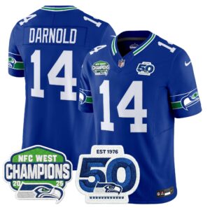Men's Seattle Seahawks 2025 NFC West Division Champions & 50th Anniversary Patch Vapor Limited Jersey - All Stitched