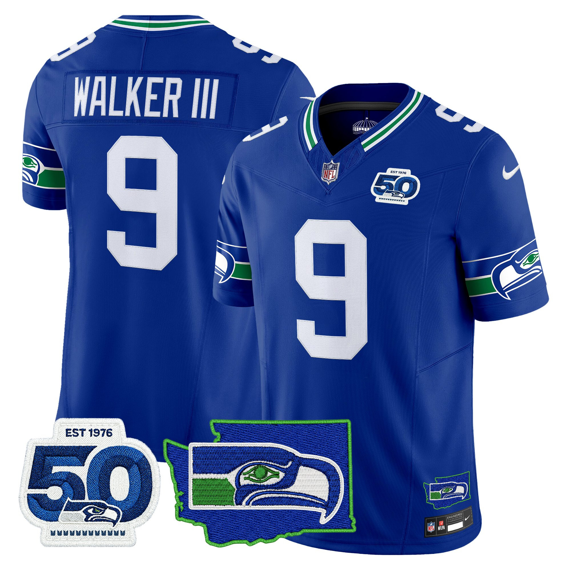 Men's Seattle Seahawks 50th Anniversary Patch Vapor Limited Jersey - All Stitched - Image 22