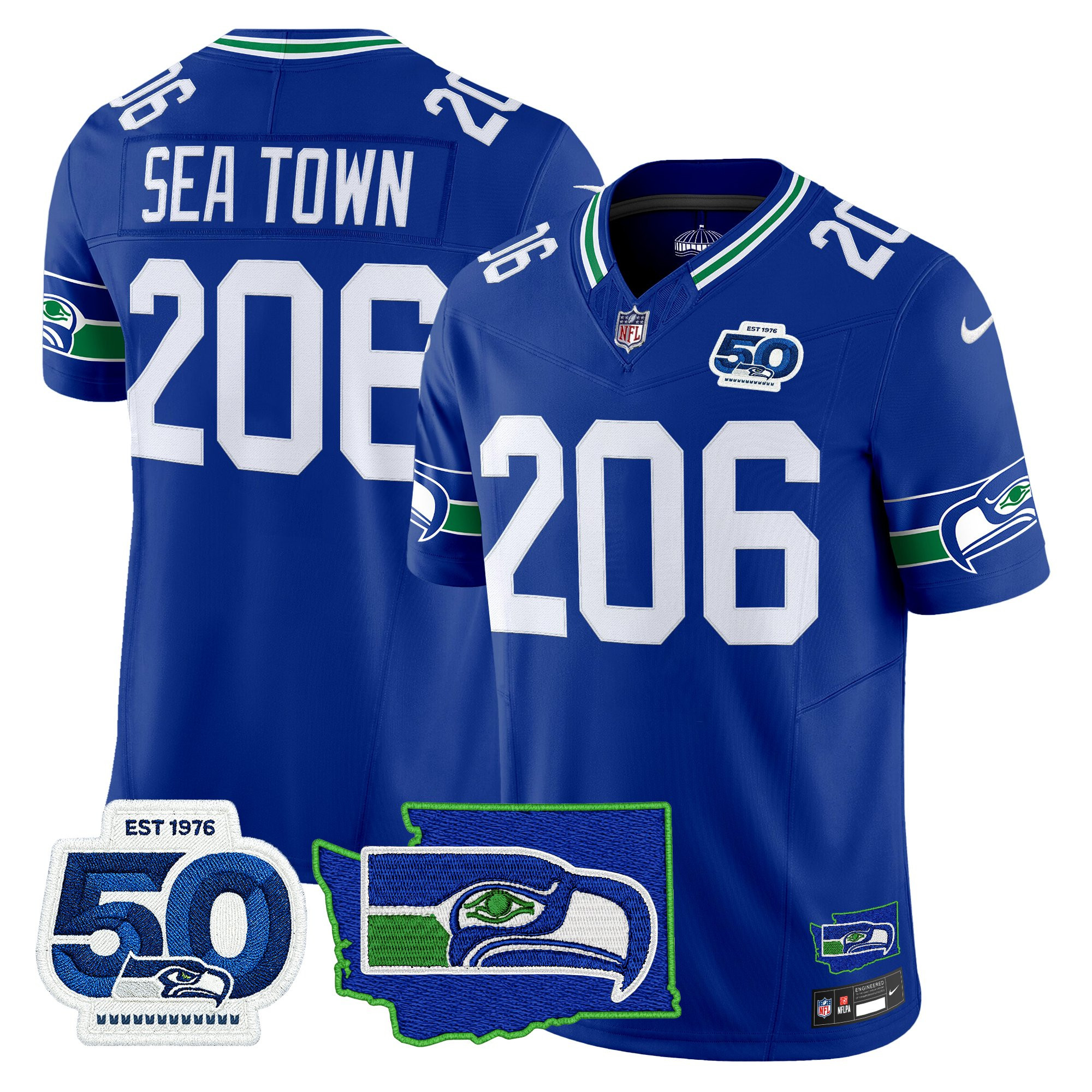 Men's Seattle Seahawks 50th Anniversary Patch Vapor Limited Jersey - All Stitched - Image 18