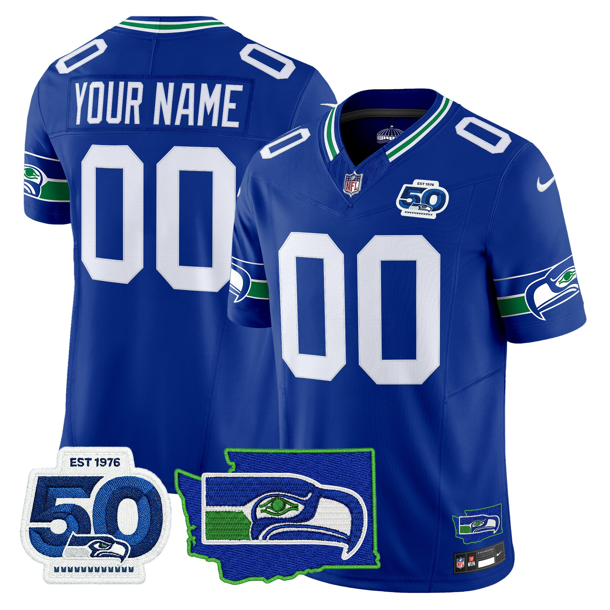 Seattle Seahawks 50th Anniversary Patch Vapor Limited Custom Jersey - All Stitched - Image 3