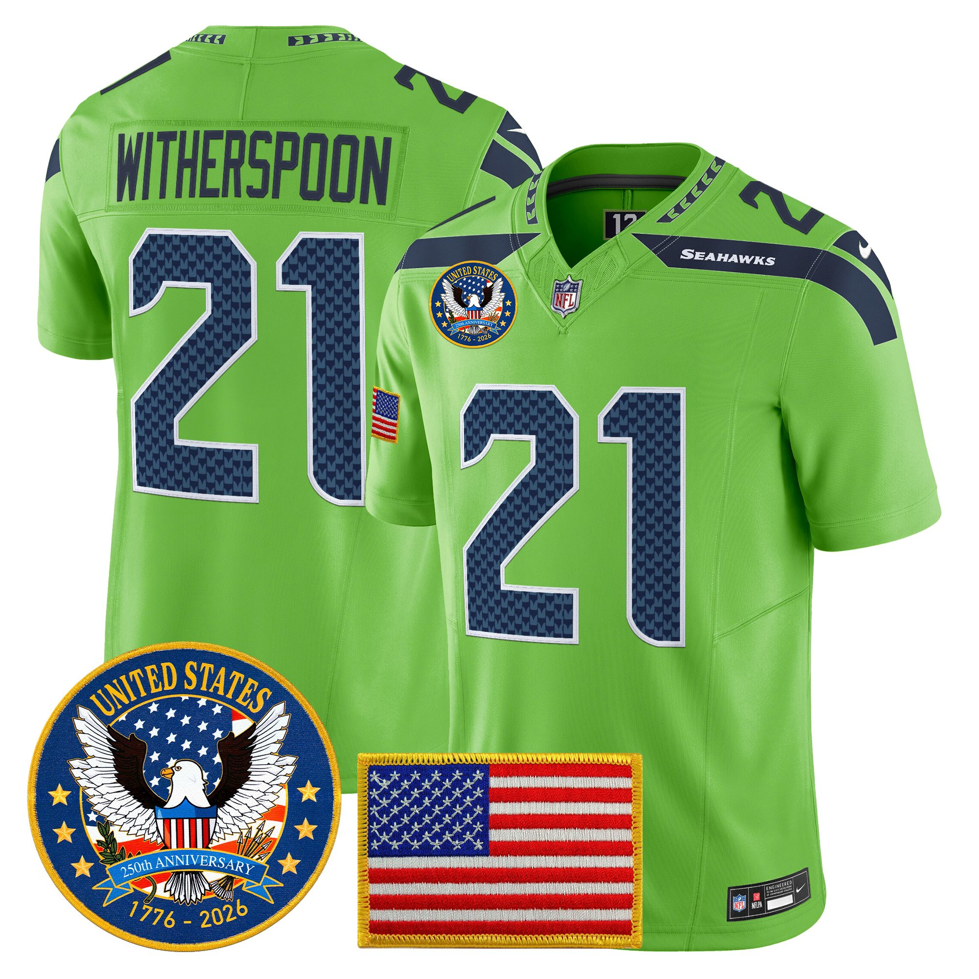 Men's Seattle Seahawks "United States 250th Anniversary Patch" Vapor Limited Jersey - All Stitched - Image 33