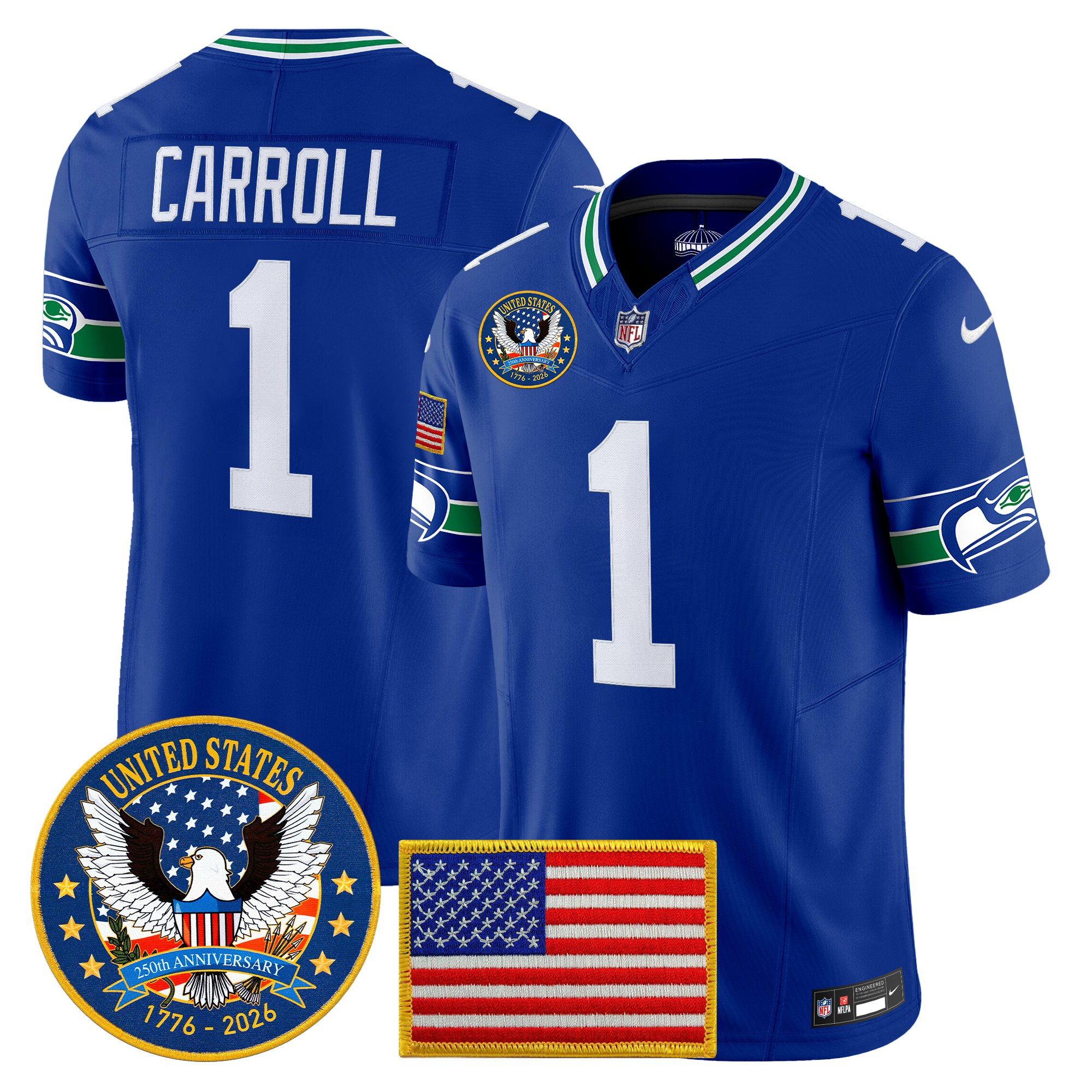 Men's Seattle Seahawks "United States 250th Anniversary Patch" Vapor Limited Jersey - All Stitched - Image 4