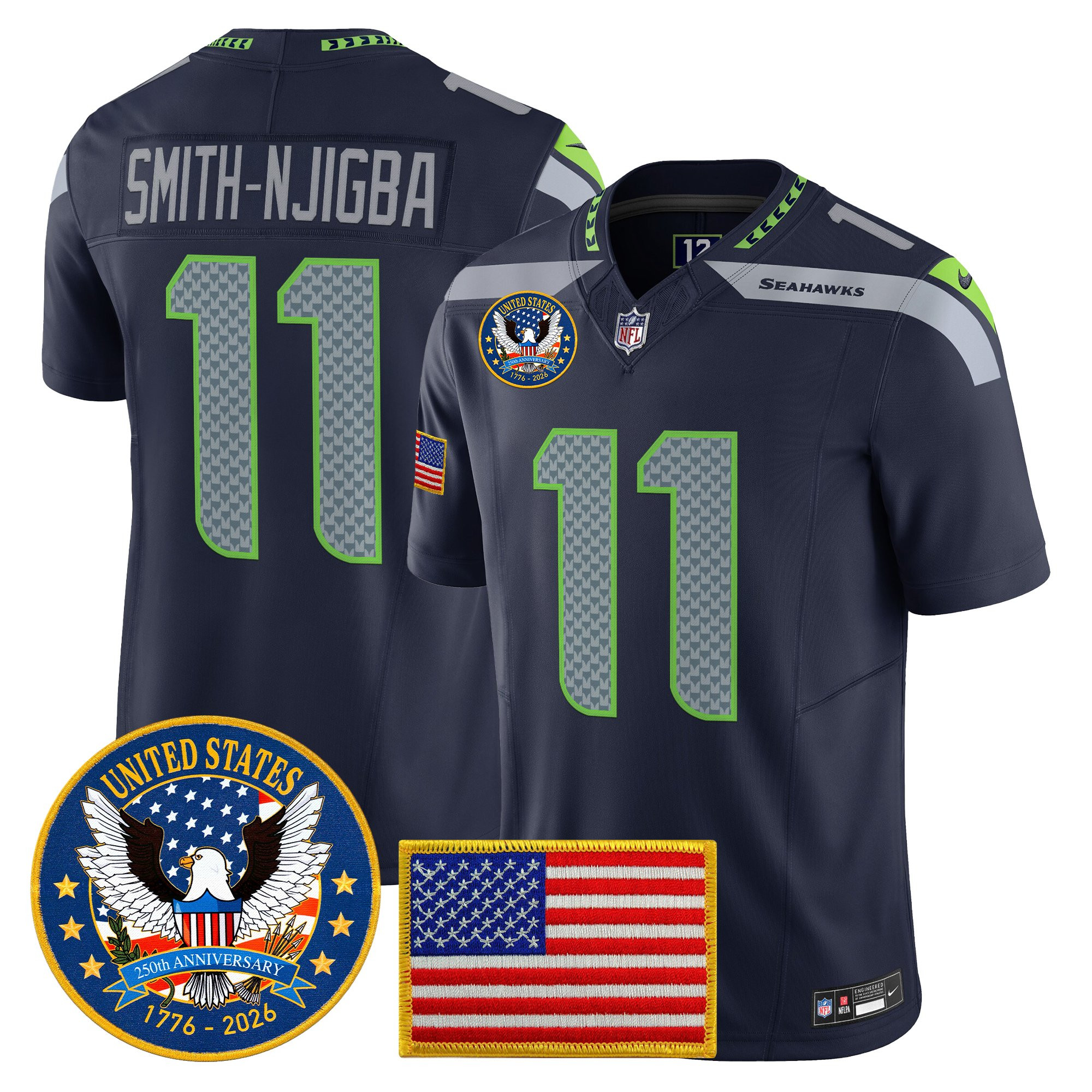 Men's Seattle Seahawks "United States 250th Anniversary Patch" Vapor Limited Jersey - All Stitched - Image 14