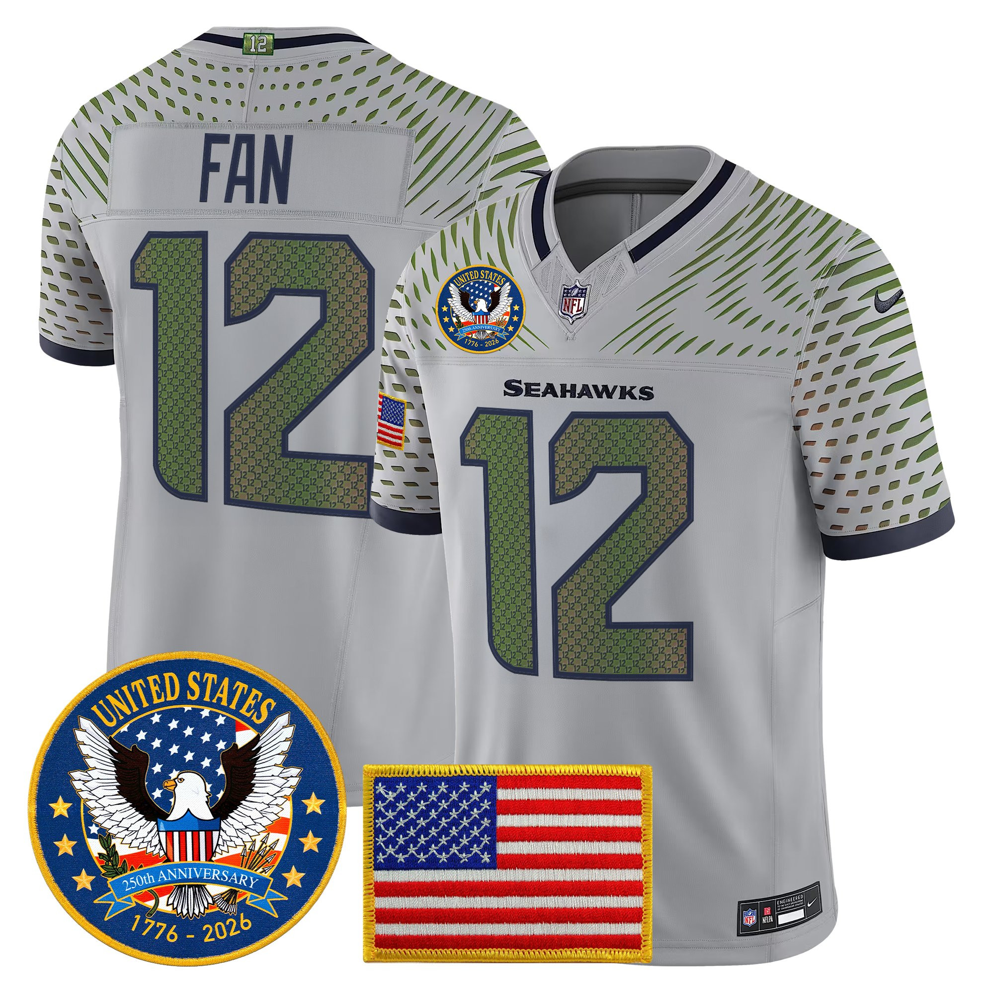 Men's Seattle Seahawks "United States 250th Anniversary Patch" Vapor Limited Jersey - All Stitched - Image 27
