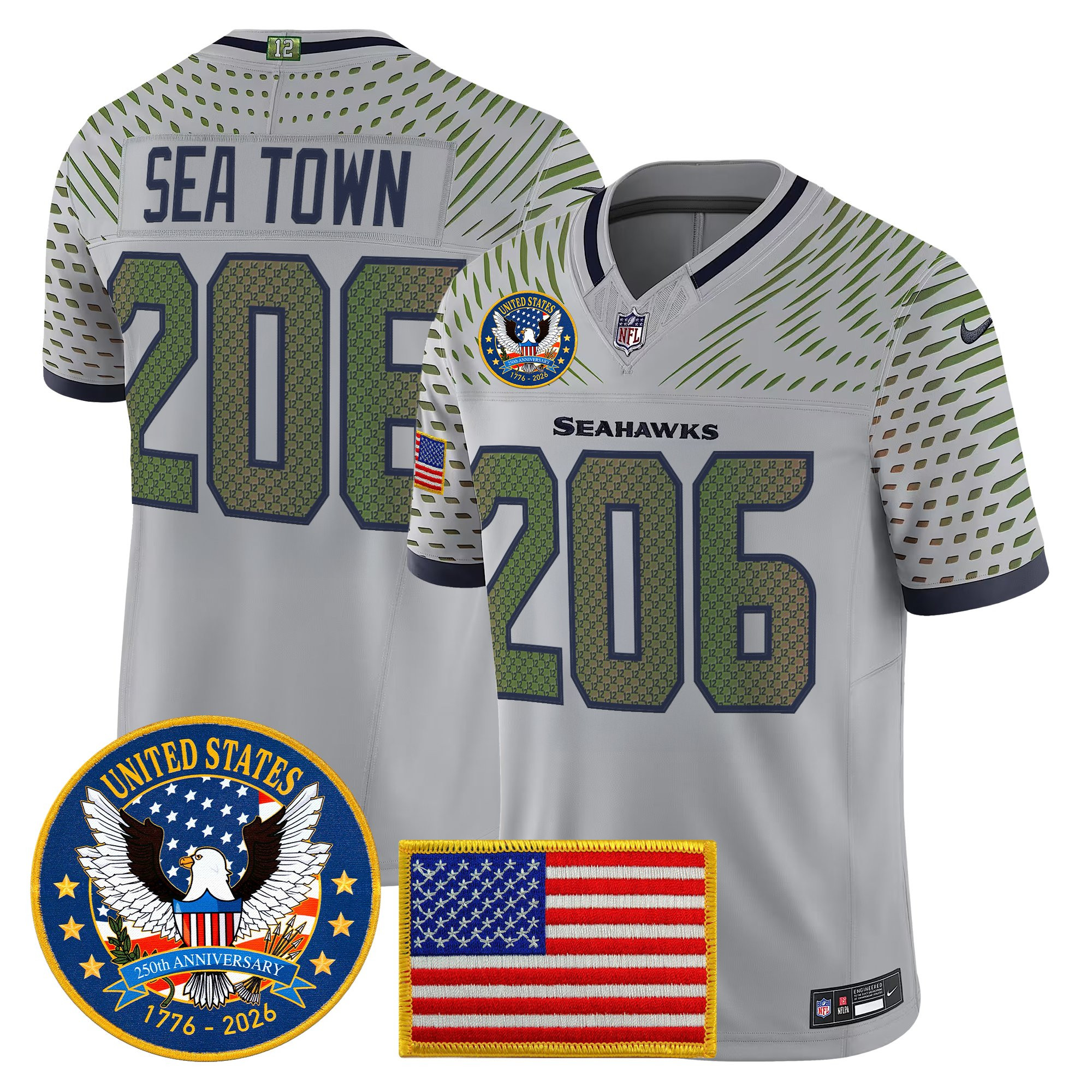 Men's Seattle Seahawks "United States 250th Anniversary Patch" Vapor Limited Jersey - All Stitched - Image 21
