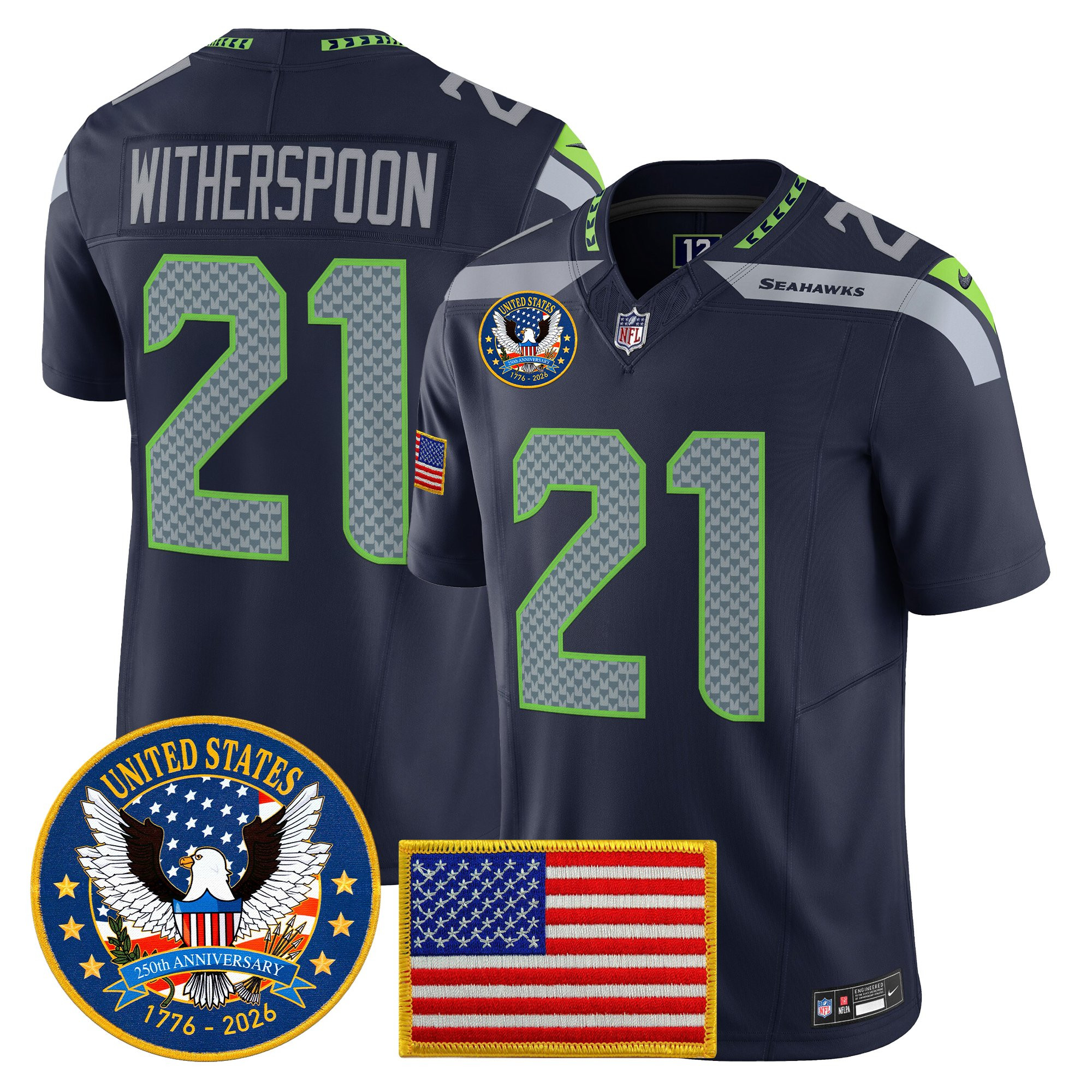 Men's Seattle Seahawks "United States 250th Anniversary Patch" Vapor Limited Jersey - All Stitched - Image 15