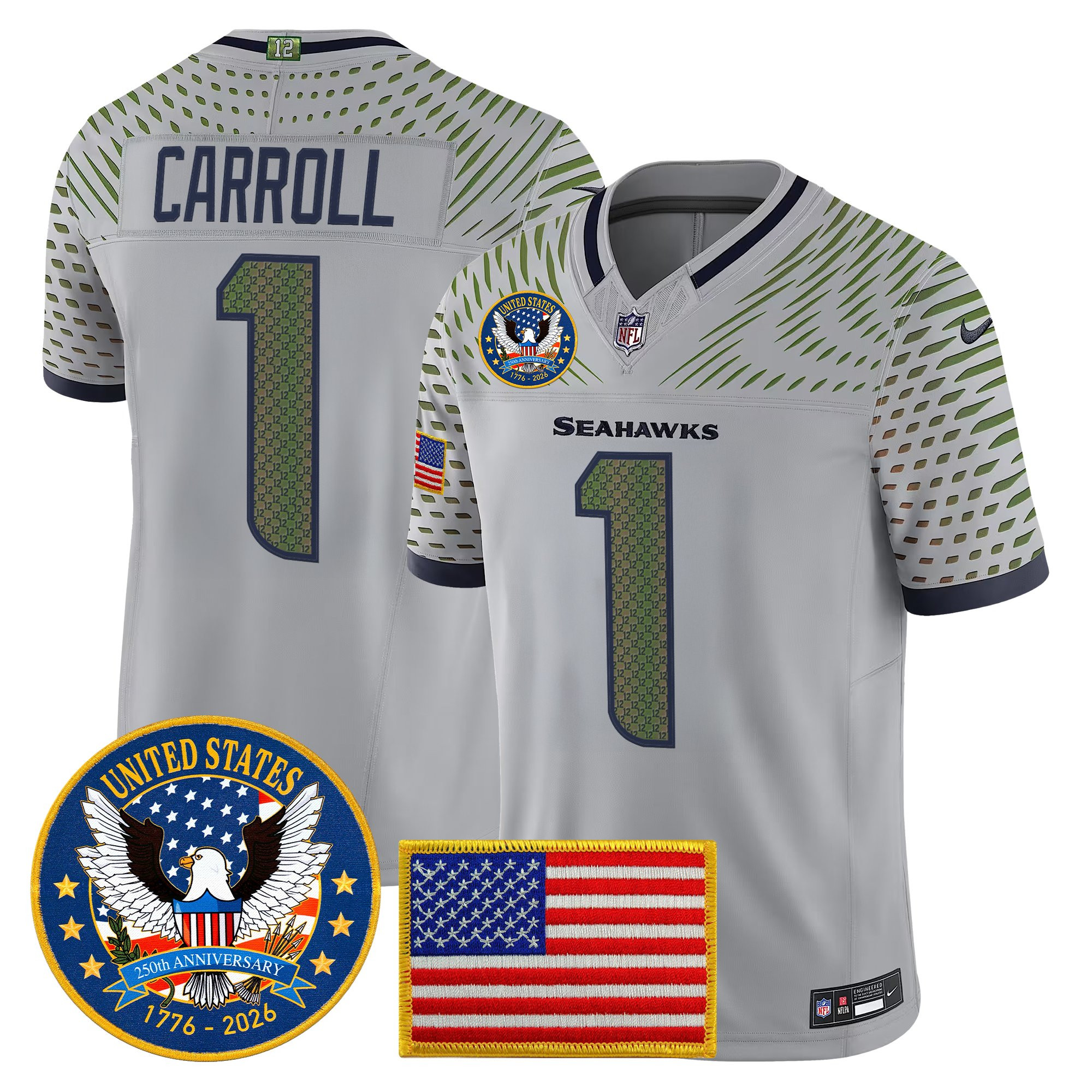 Men's Seattle Seahawks "United States 250th Anniversary Patch" Vapor Limited Jersey - All Stitched - Image 22