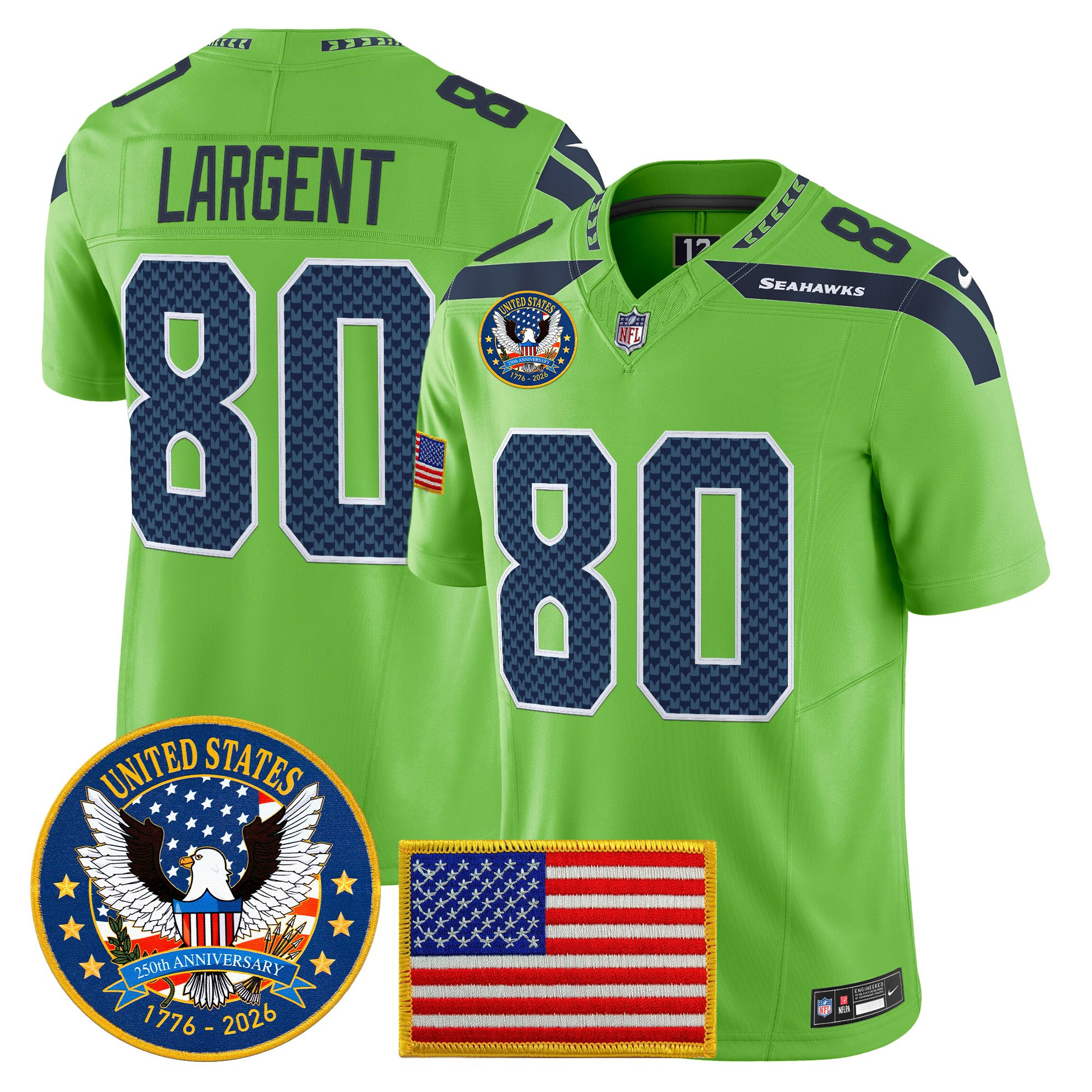 Men's Seattle Seahawks "United States 250th Anniversary Patch" Vapor Limited Jersey - All Stitched - Image 35