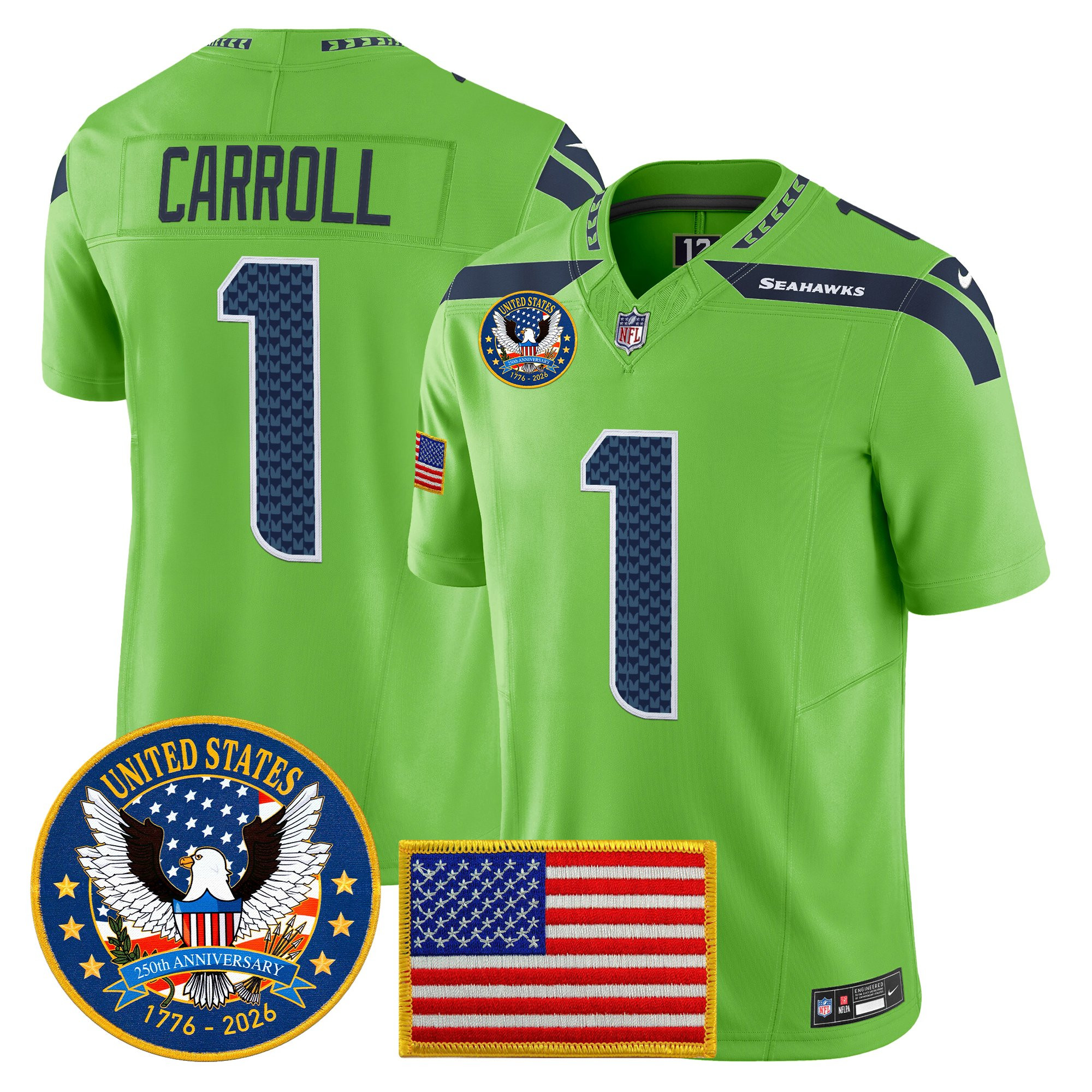Men's Seattle Seahawks "United States 250th Anniversary Patch" Vapor Limited Jersey - All Stitched - Image 31