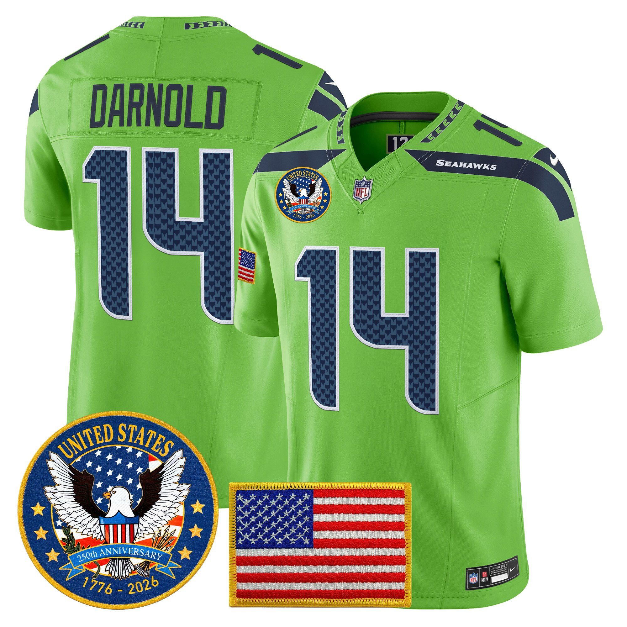 Men's Seattle Seahawks "United States 250th Anniversary Patch" Vapor Limited Jersey - All Stitched - Image 28