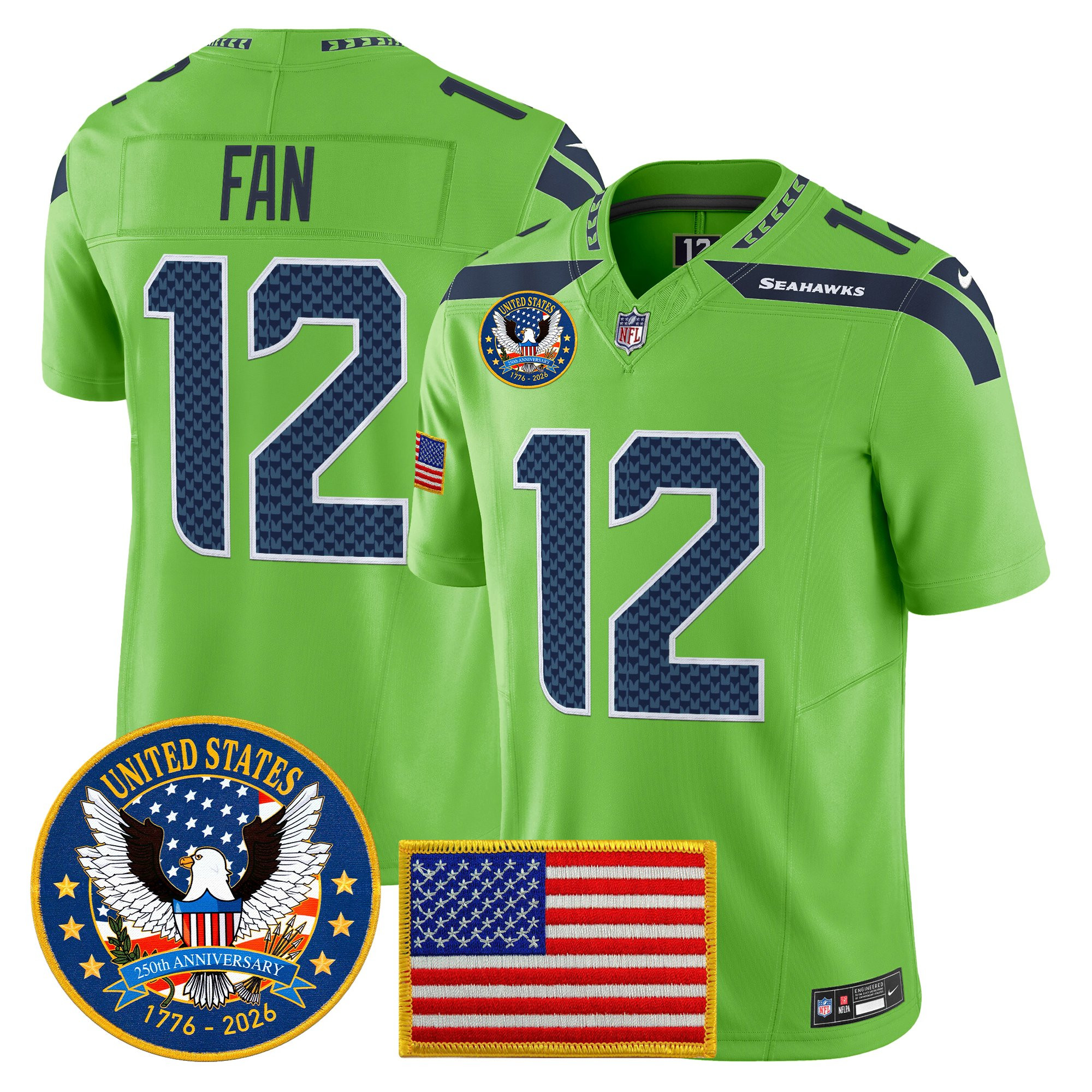 Men's Seattle Seahawks "United States 250th Anniversary Patch" Vapor Limited Jersey - All Stitched - Image 36