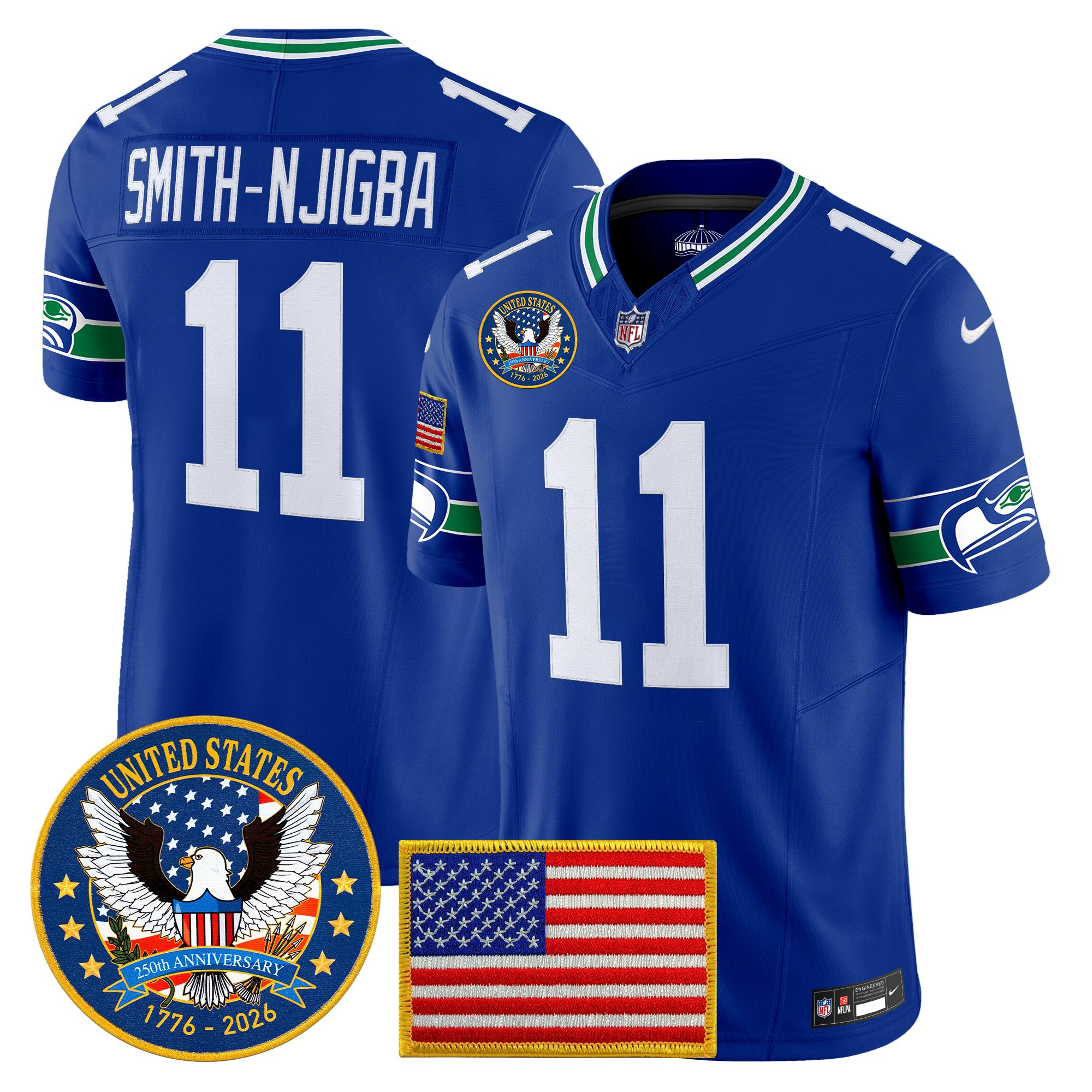 Men's Seattle Seahawks "United States 250th Anniversary Patch" Vapor Limited Jersey - All Stitched - Image 5